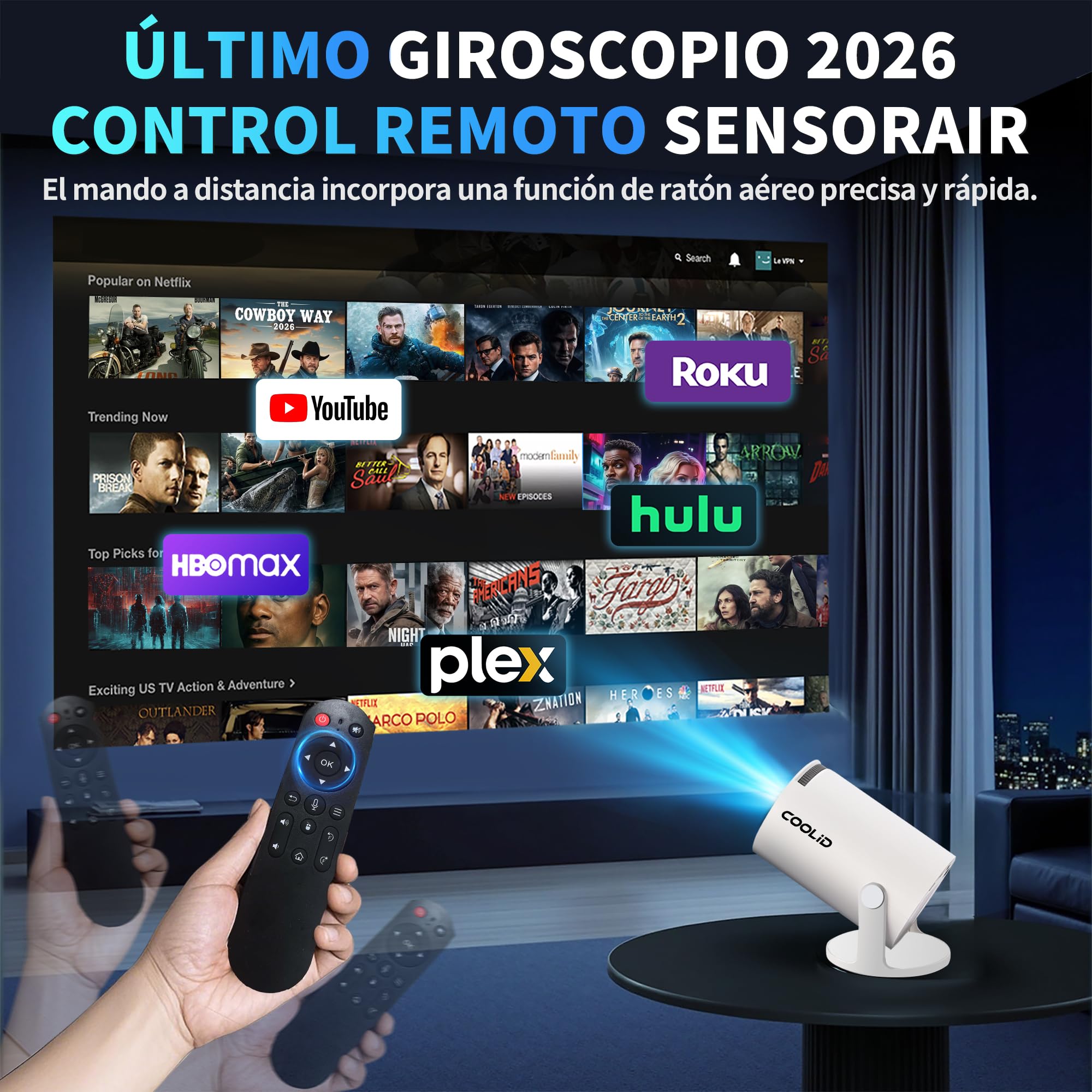[2026 App Integrada] Mini Proyector 4K Support 1080p con WiFi 6 y Bluetooth 5.2 Proyector portátil con Enfoque automático y corrección Trapezoidal Compatibile con TV Stick/USB/PS5/Laptop,Blanco