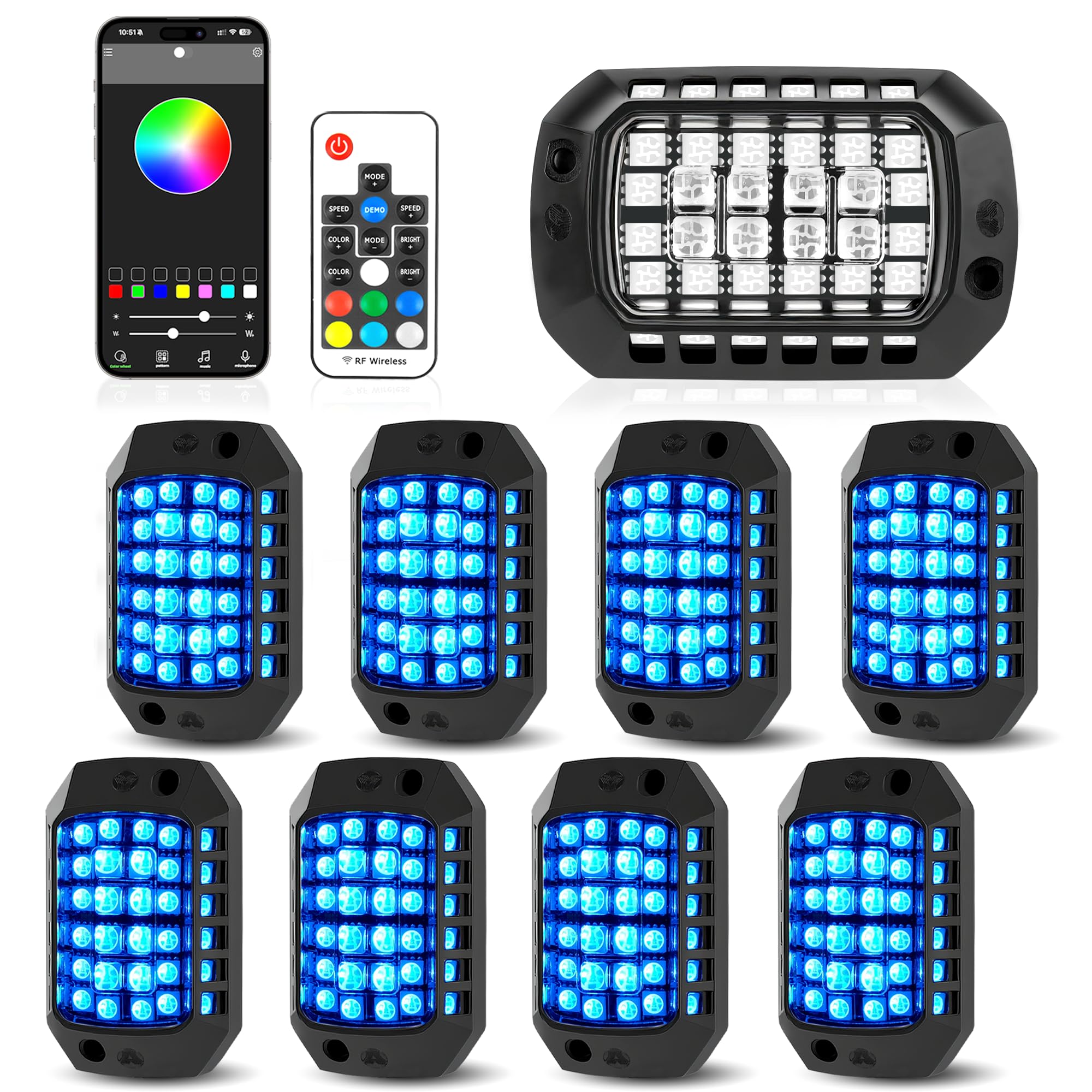 8 Pods RGB Rock Lights for 12V Trucks Boat Golf Cart, App &amp; Remote