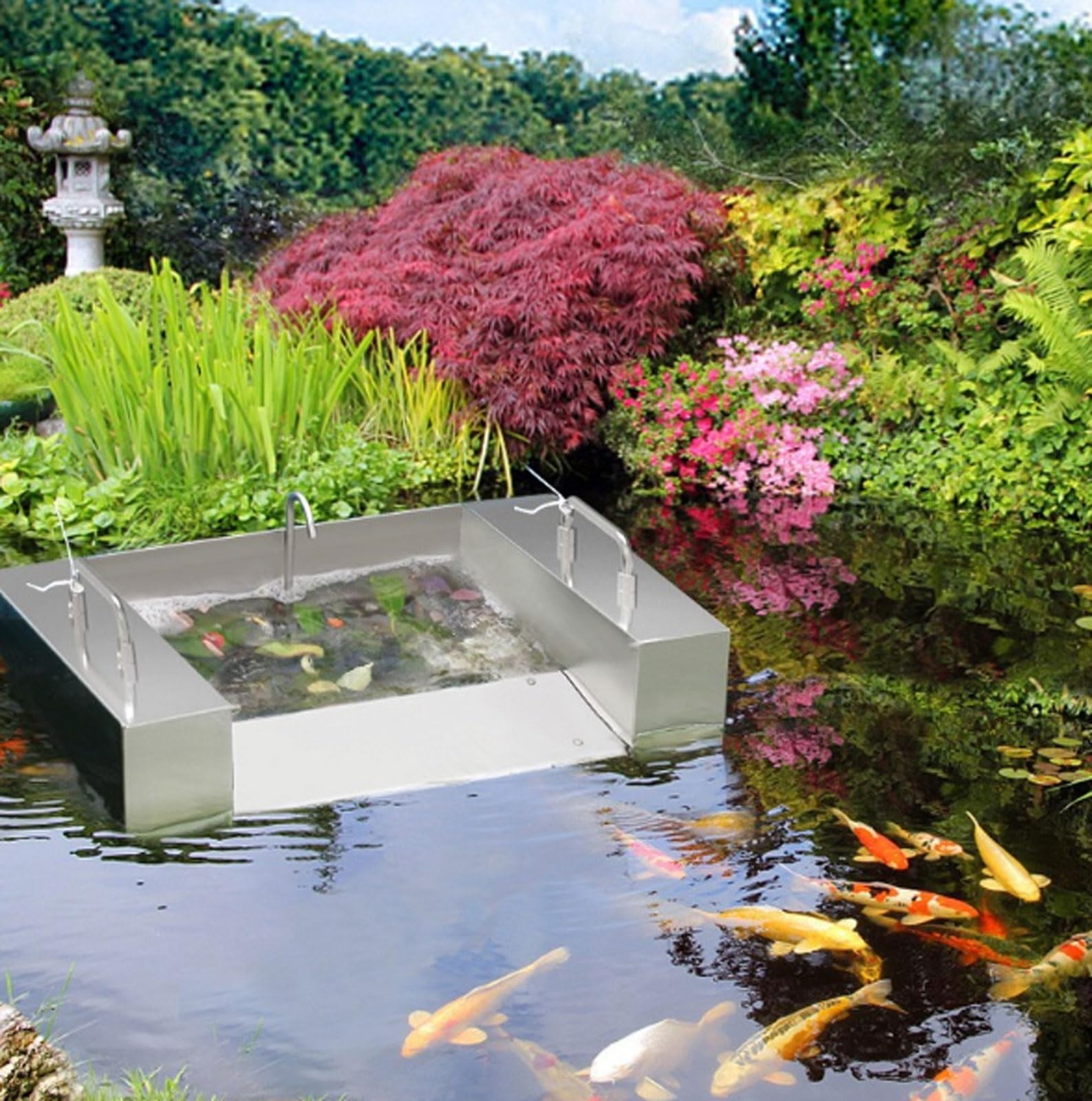 Espumador de estanque de acero inoxidable, colector de desechos multiusos, bomba de alto flujo limpiador automático para estanques de peces y piscinas, herramienta reductora de lodo resistente