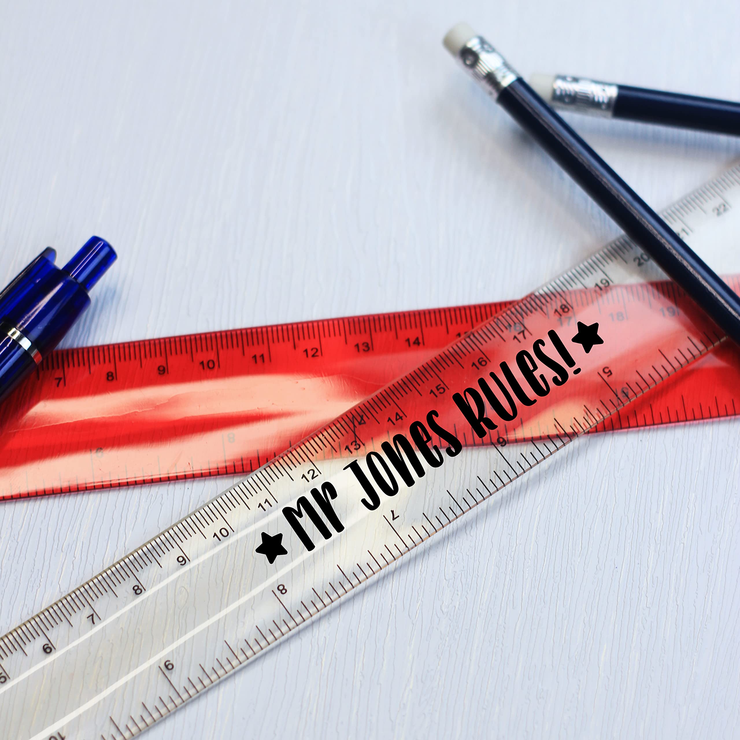 Personalised 30cm Ruler with Any Name/Text, Kids Flexible Bendy Ruler, Back To School Stationary (Clear)
