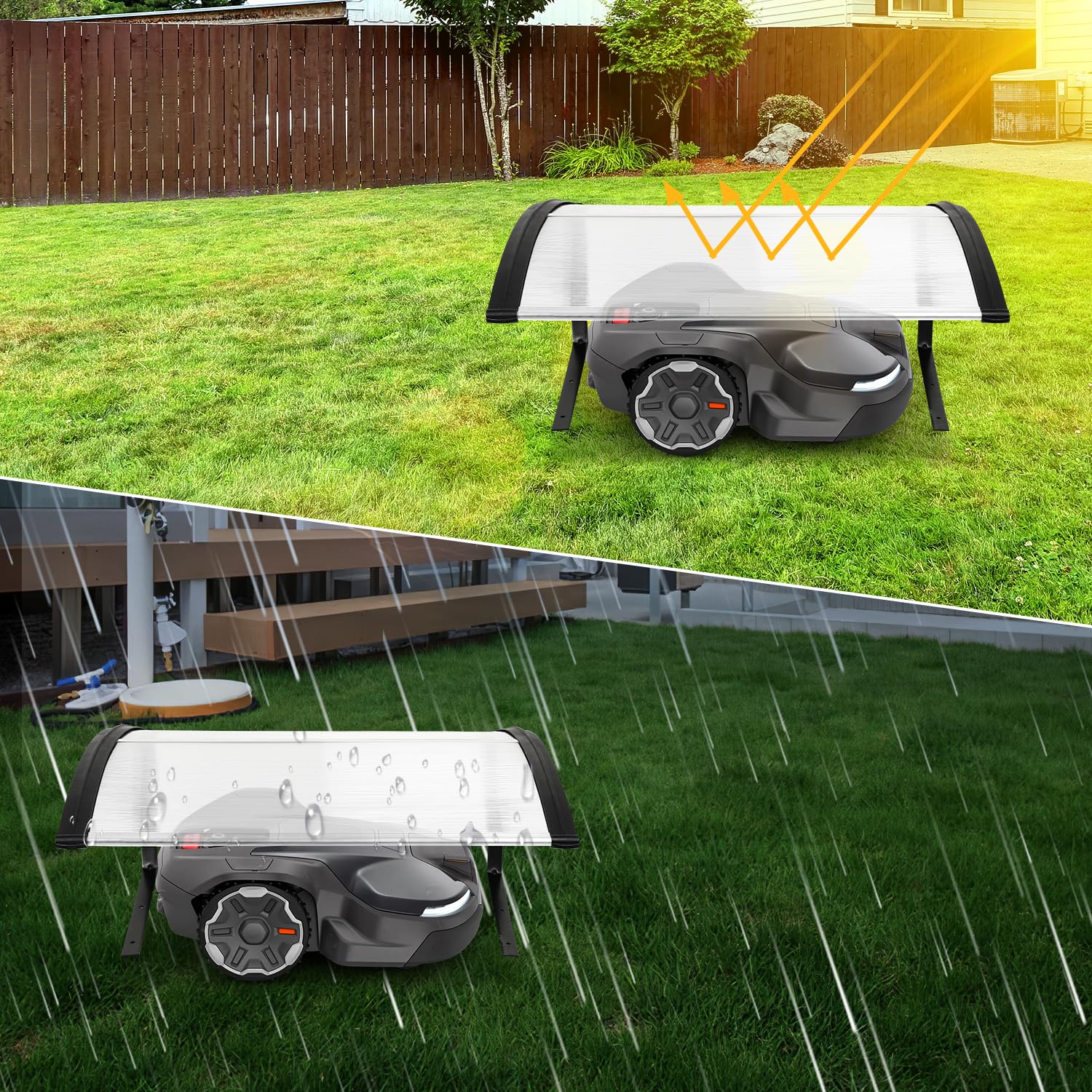 Garage pour robot tondeuse, en plastique polypropylène, abri de pluie protégé contre les UV pour robot tondeuse, protection contre les intempéries, 106 x 87 x 50 cm, blanc
