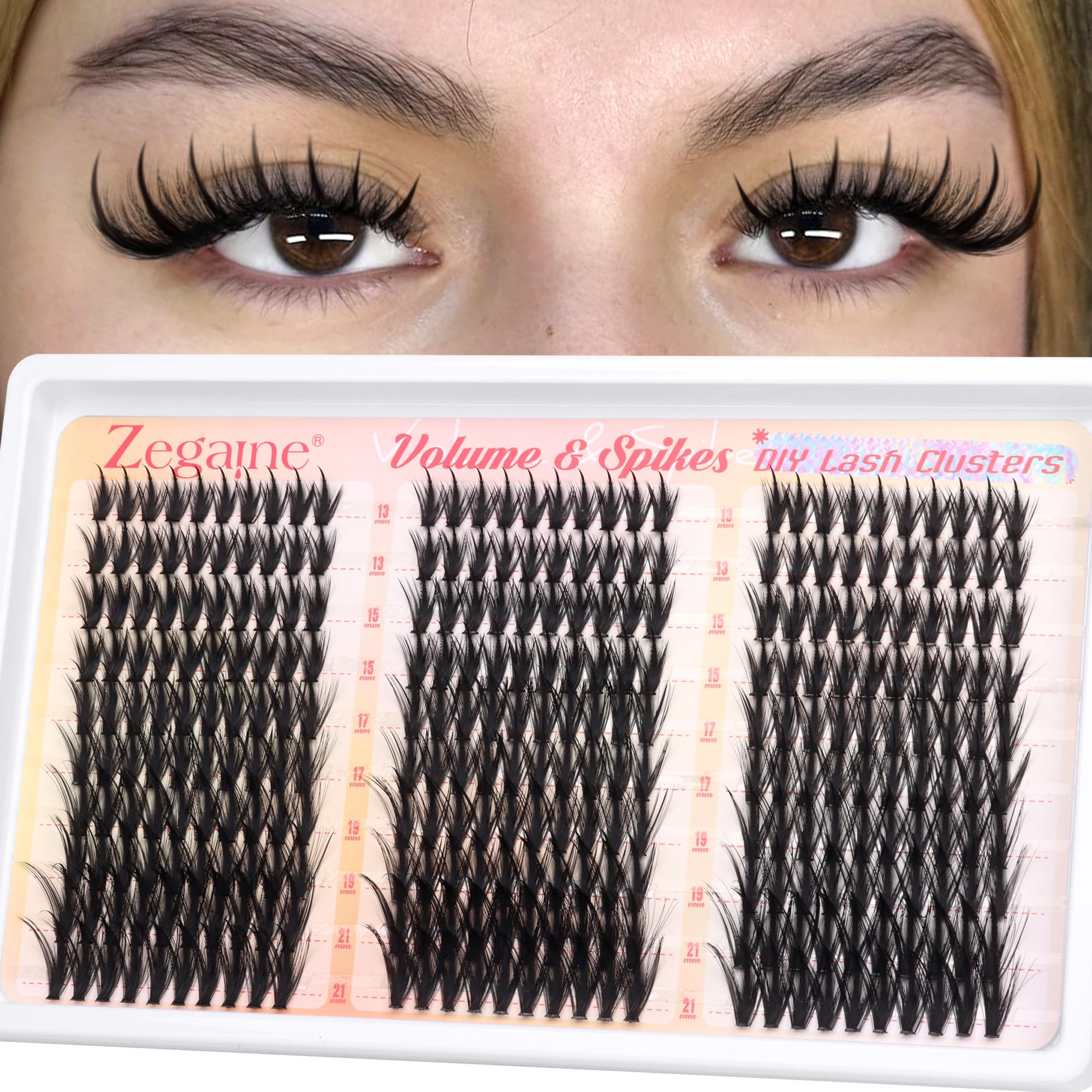 Manga Lash Clusters Natural Eyelash Clusters With Spikes 300Pcs 13-21MM Long Wispy Cluster Eyelash Extensions D-Curly Volume Lash