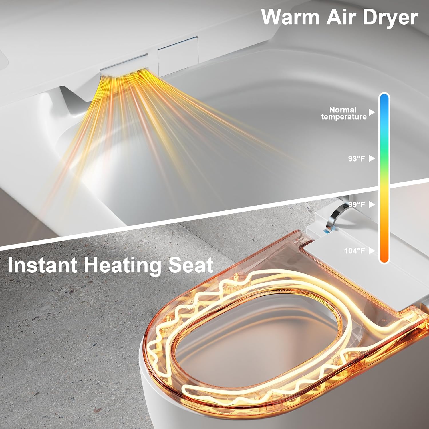 Smart Toilet with Bidet Built in, Elongated Toilet with Heated Seat, Dryer, Auto-Lift Lid, Soft Close, Electric Tankless Toilets for Bathroom with Auto Flush 1 GPF, MAP 1000g