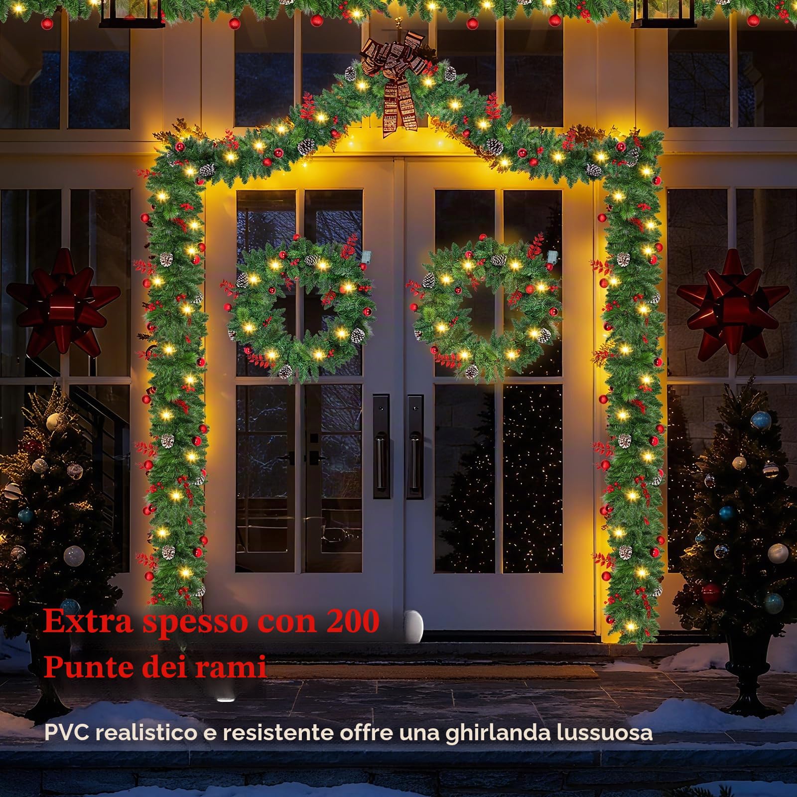 Ghirlanda Natalizia per Porta: 2,7M Ghirlanda Natale Decorazioni Artificiale con 30 LED, Scatola Batteria con Timer Impermeabile, Decorazione Natalizia per Balcone, Casa, Scale, Camino