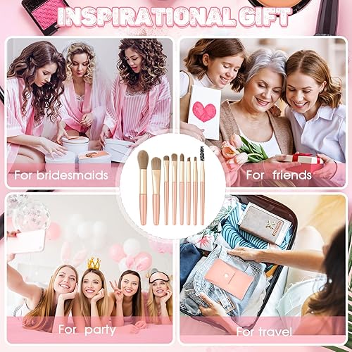 Vista 7 de Tioncy Juego de 12 brochas de maquillaje de viaje, bolsa de pinceles a granel, regalo de dama de honor, fibra sintética, brochas de maquillaje