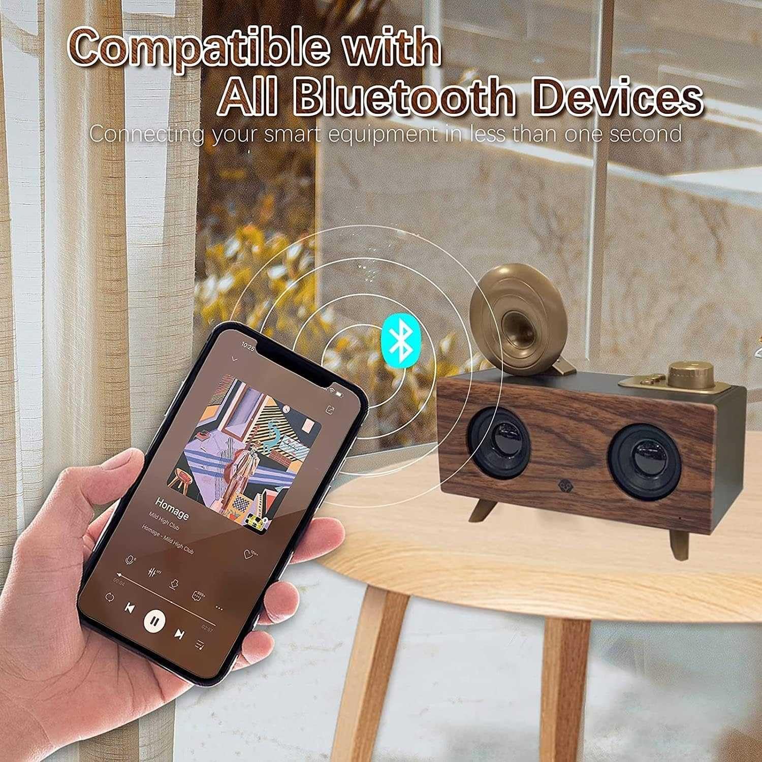 Drewniany głośnik retro radio Bluetooth – wciągający dźwięk, subwoofer FM, karta AUX/TF / USB, przenośne kreatywne odtwarzanie muzyki.