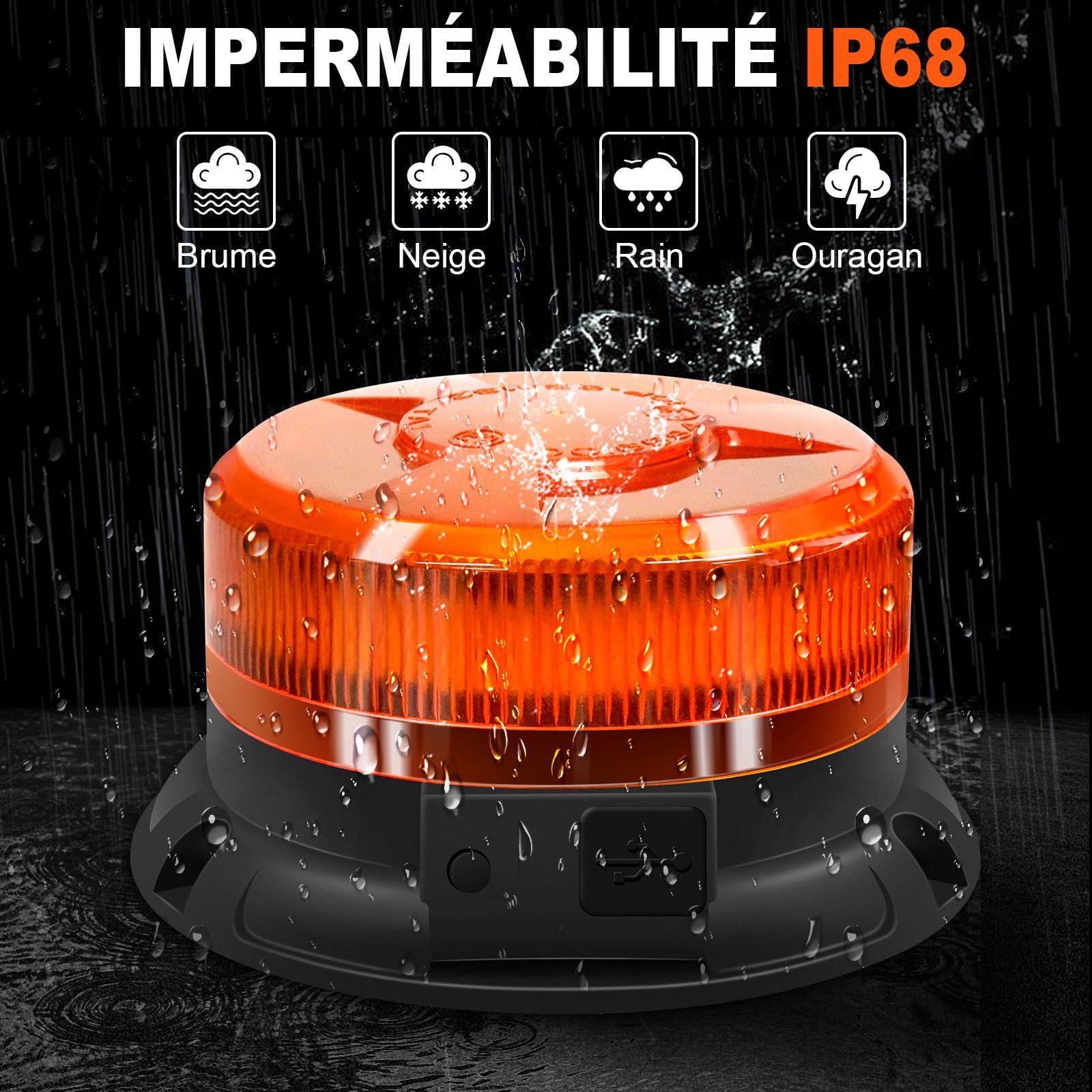antom Gyrophare LED Sans Fil Rechargeable avec télécommande 12V-24V orange phare d’avertissement clignotant magnétique 9 Modes de Flash avec pour golf UTV Car Bus