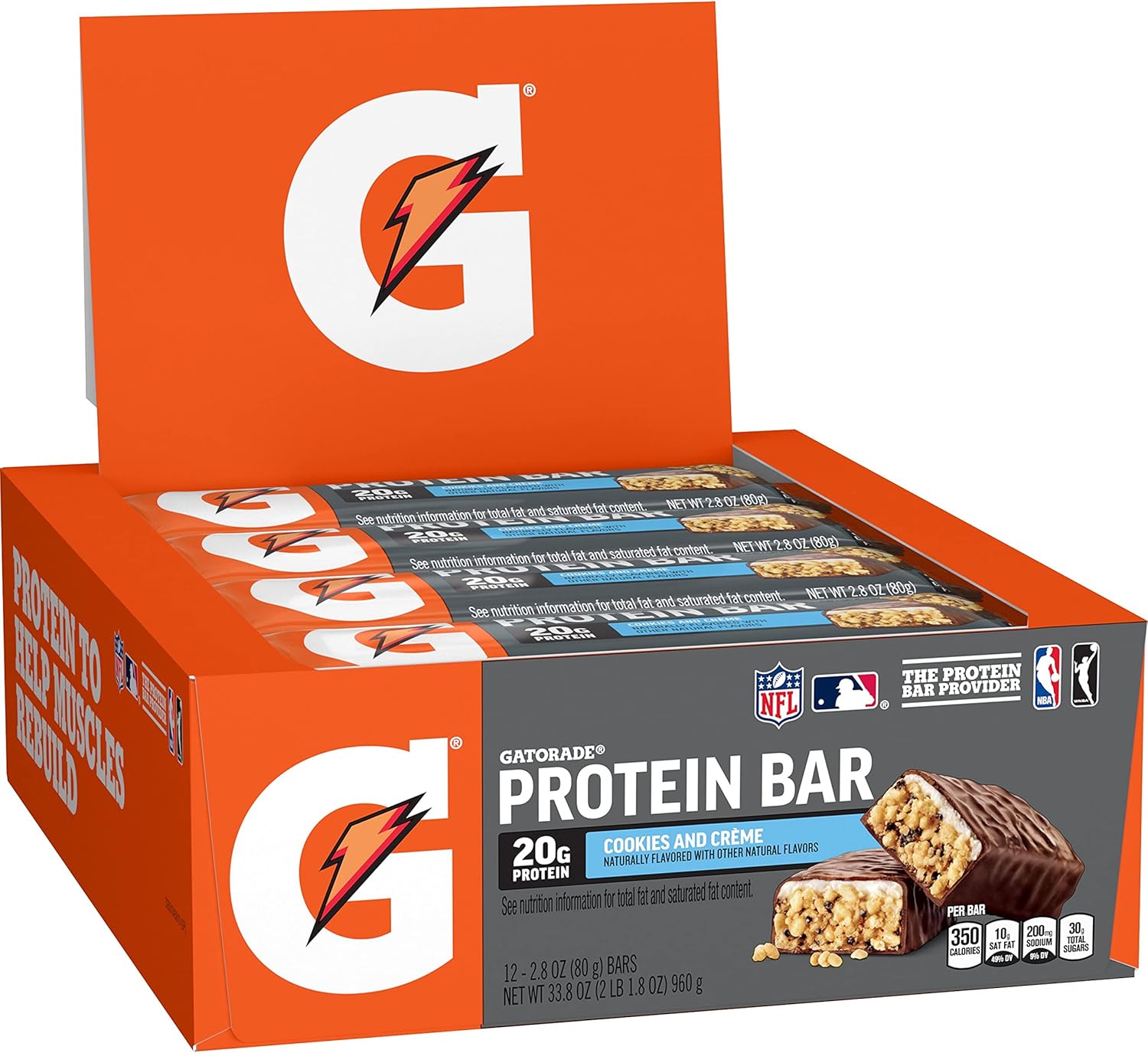 Gatorade Whey Protein Recover Bars, Cookies and Cream,20 grams, 12 Count by Gatorade Amazon.fr