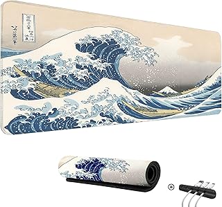 Alfombrilla para Ratón Ola de Kanawaga, Mousepad XXL, Alfombra Gaming, Base de Goma Antideslizante PC, Tapete con Microfibras, Accesorios de Oficina. (Ola 80 x 30 cm)