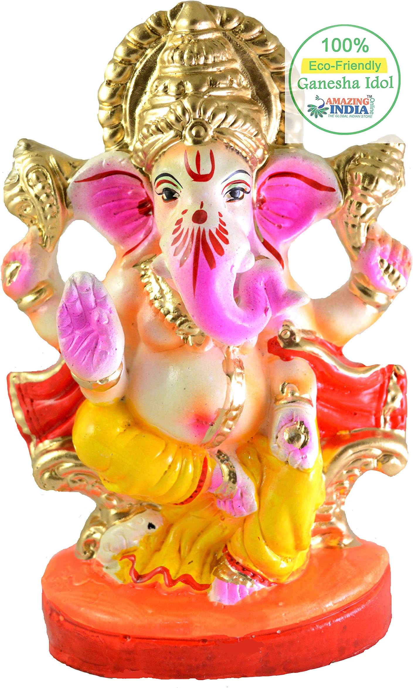 Handicraft Eco Friendly Ganesha Statue Colorful Indian God Sculpture Figurine for Visarjan Home Decor Mithi Ganesh Religious God Water Soluble Clay Idol(Kachi Mitti) - 7 Inch