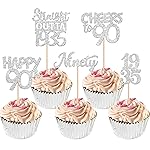 30 PCS 90th Birthday Cupcake Toppers Glitter Ninety Happy 90 Straight Outta 1935 Cupcake Picks for Cheers to 90 Fabulous 90th Birthday Anniversary Party Cake Decorations Supplier Silver