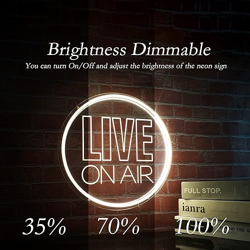 Miniatura 4 de Señal de Luz LED En Vivo En El Aire, Señal de Luz LED En El Aire Alimentada por USB, Señal de Neón En El Aire Atenuable Redonda para Transmitir,