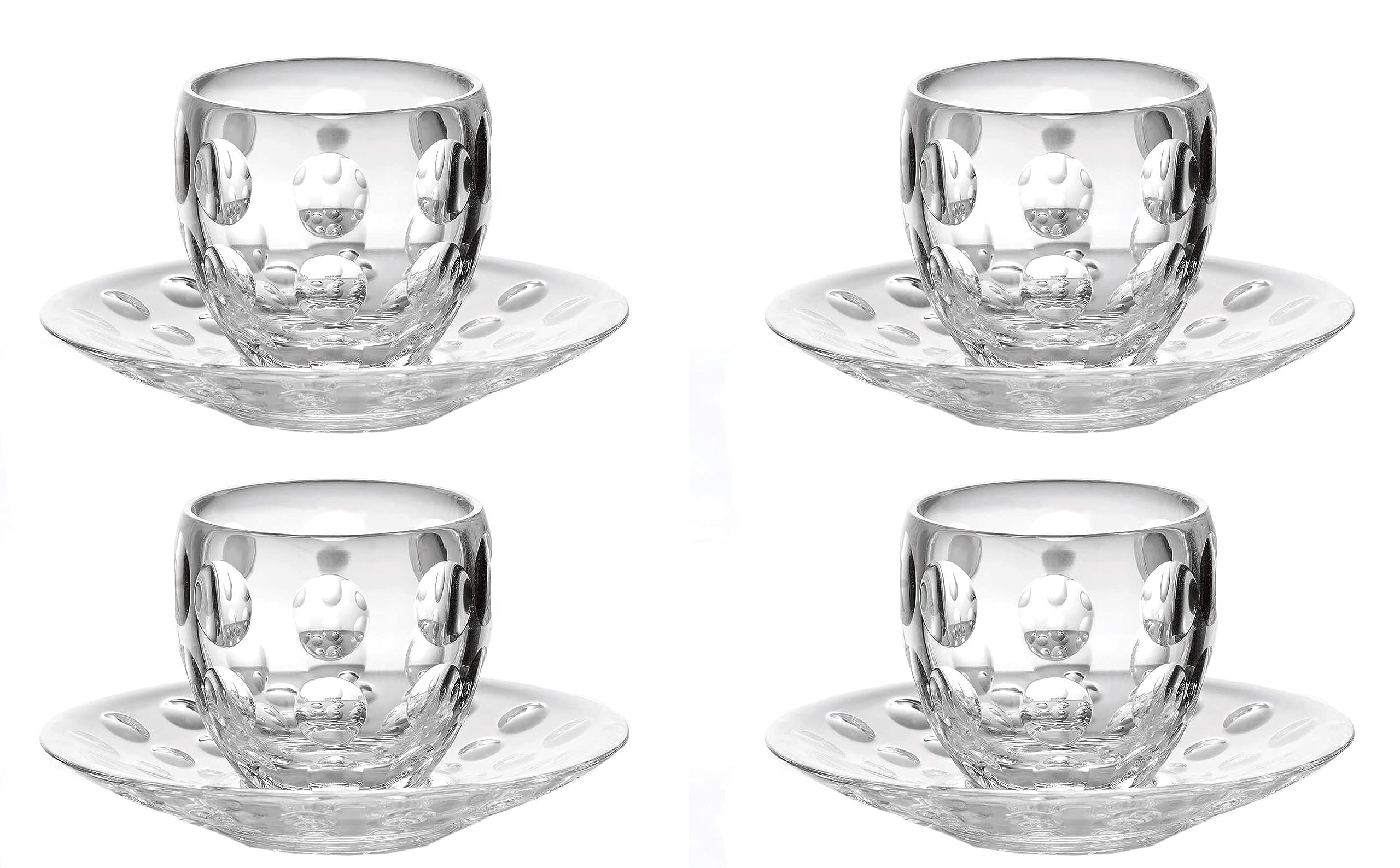 Guzzini Venice Glass - Set di 4 tazzine da caffè espresso in vetro con piattino in plastica, 110 ml