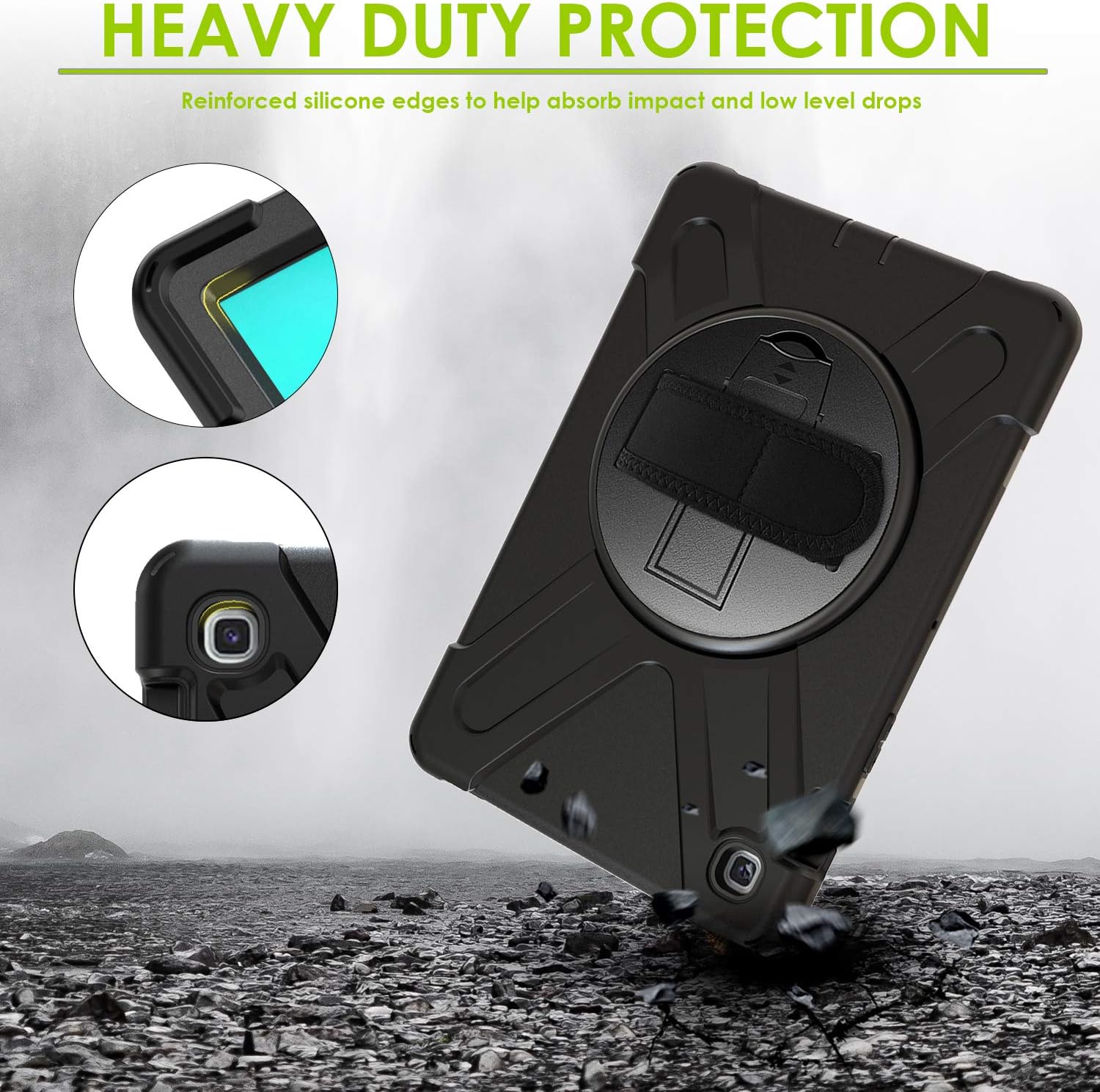 KIQ Shield Series Samsung Tab 10.1 Case SM-T510/T515 Samsung Galaxy Tab A 10.1 Case 2019 Shockproof Rugged Cover 360 Kickstand, Hand Strap & Shoulder Strap for Galaxy Tab A 10.1 Inch - Black Armor Shield Black