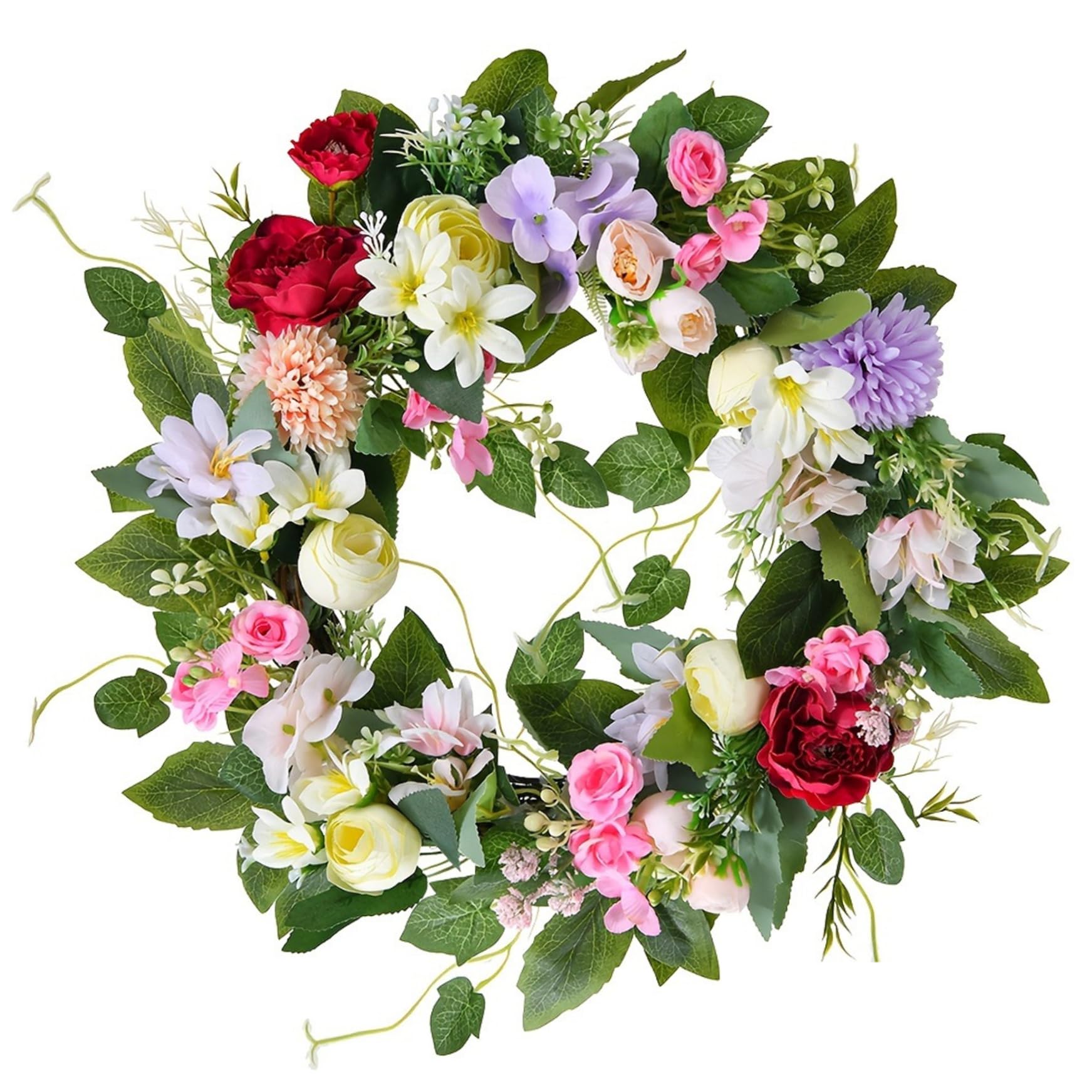 Ghirlanda floreale Ghirlanda di fiori di seta artificiale da 16 pollici con peonia e giglio per decorazioni per la casa tutto l'anno, fiori