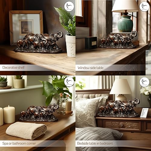 Miniatura 2 de IYARA_CRAFT - Estatuas de animales de elefante feng Shui de resina estatuas decorativas de la familia de elefantes en ondas ideal para entornos