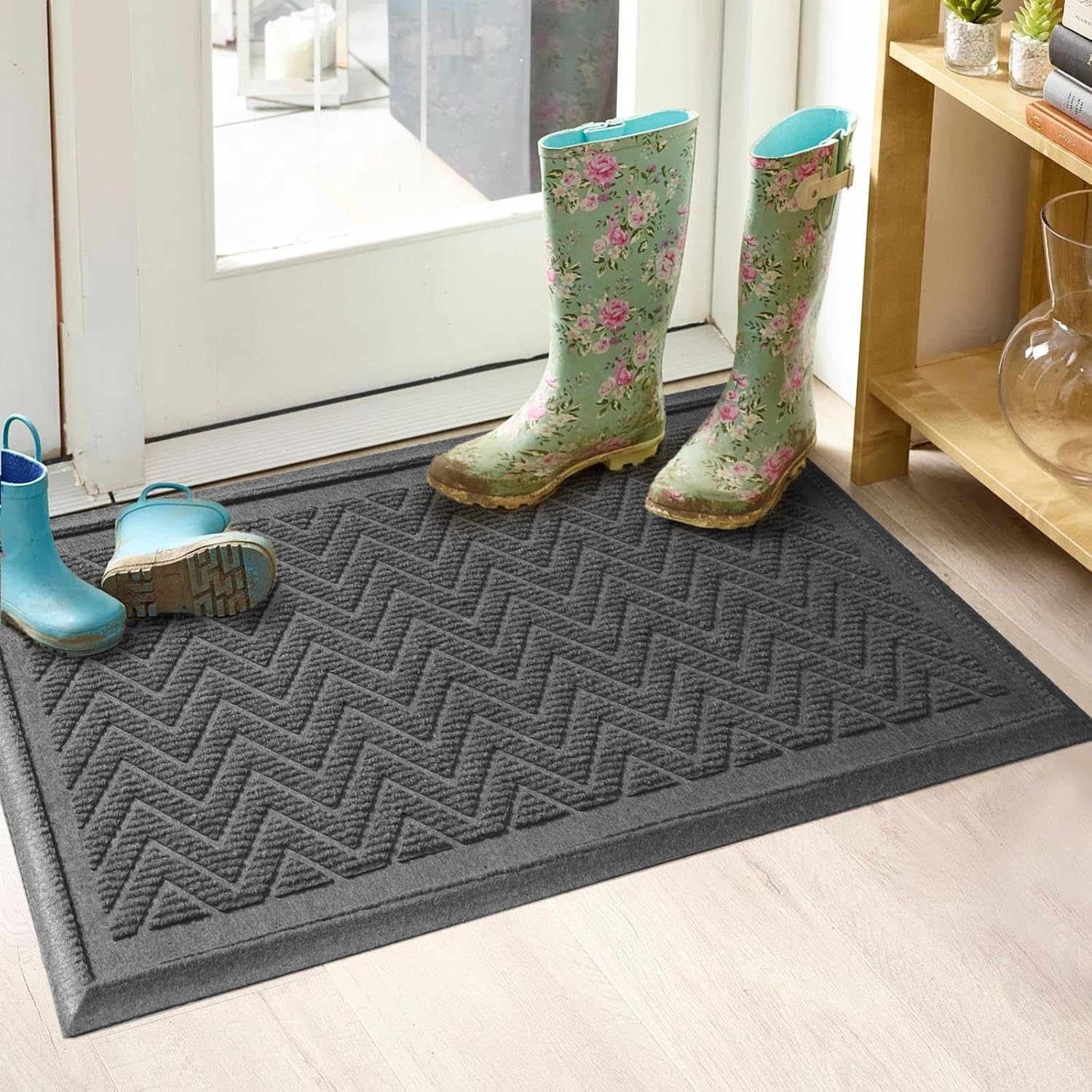 Boot Tray, Waterproof Shoe Mat Tray for Entryway, Non-Slip Shoe Drying Mat, Heavy Duty for Muddy Boots, Indoor/Outdoor Use, 15x30 inches, Grey