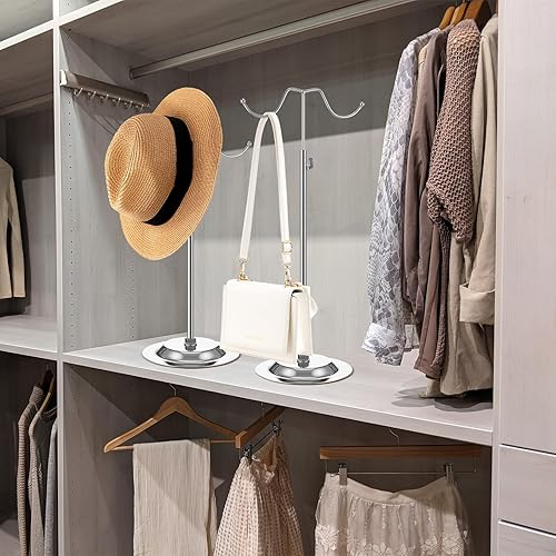 Miniatura 7 de Weysat Soporte para bolso de mano, soporte de exhibición para bolso de mano, soporte de metal para monedero, soporte ajustable de doble gancho para