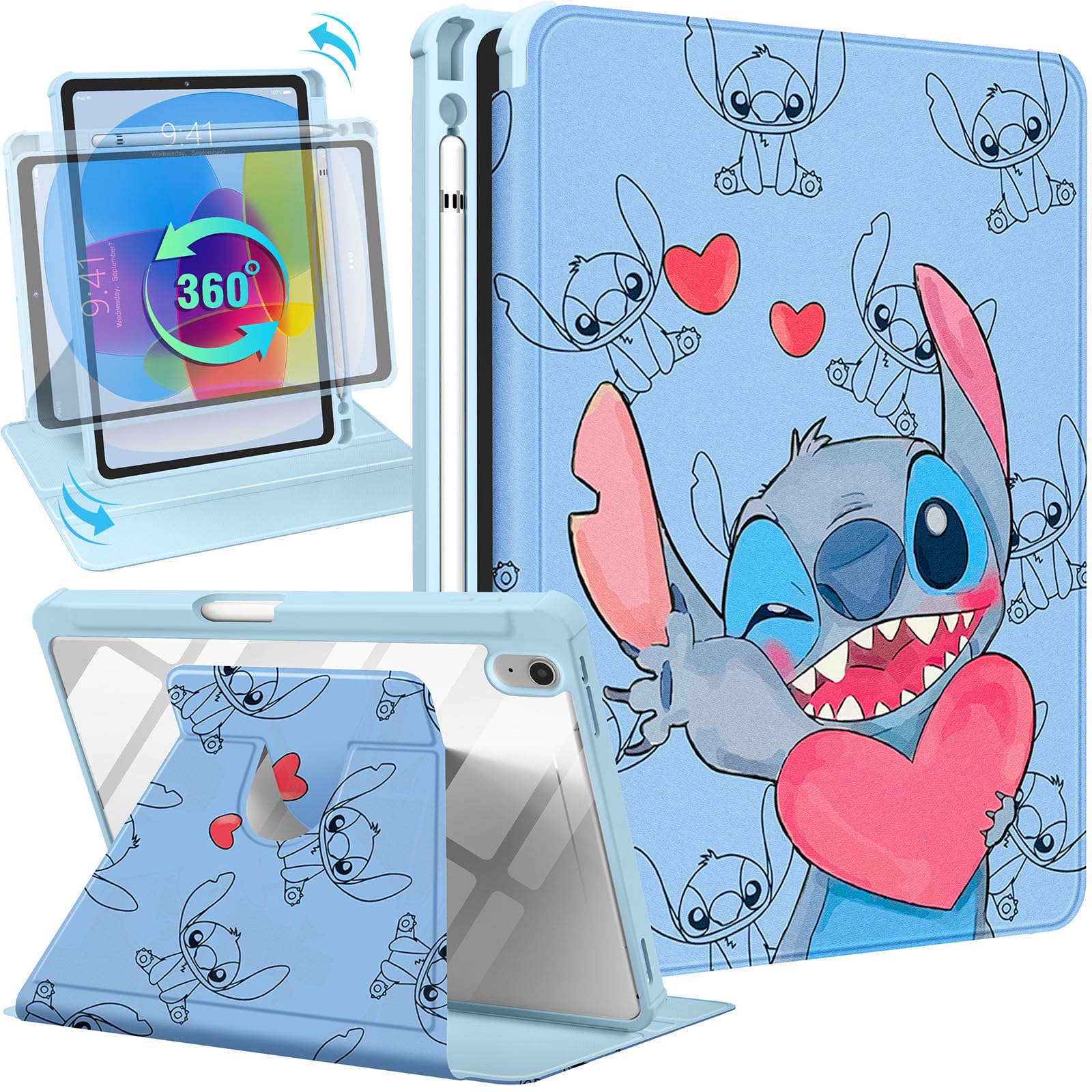 Trendy Fan for iPad 10th Generation Case 10.9 Inch 2022 Cute Cartoon Kawaii for Girls Kids Girly Women Design Covers,360 Degree Rotating Folio Stand Pencil Holder for Apple i Pad 10 Gen inch,Xin
