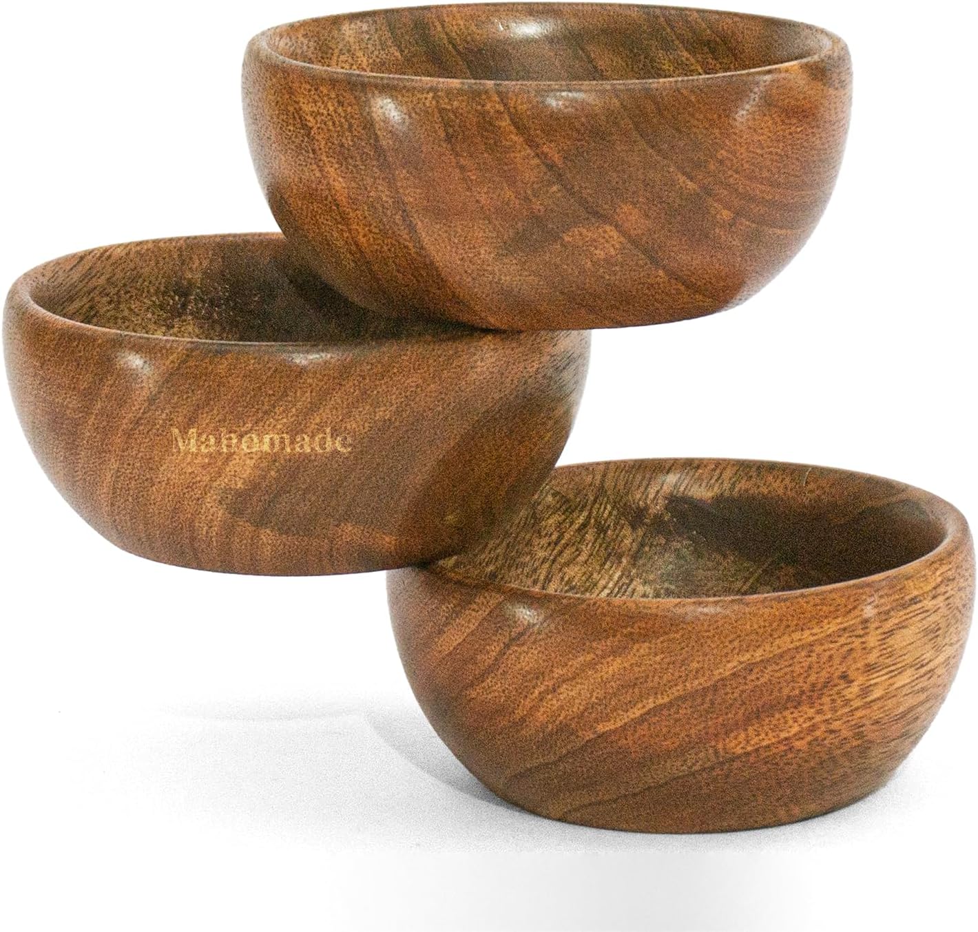 Small Wood Bowls | 3 inches Diameter | Bowls for Condiments, Dip Sauce, Nuts, Candy, Fruits, Appetizer, Snacks (Mini Bowls 3)