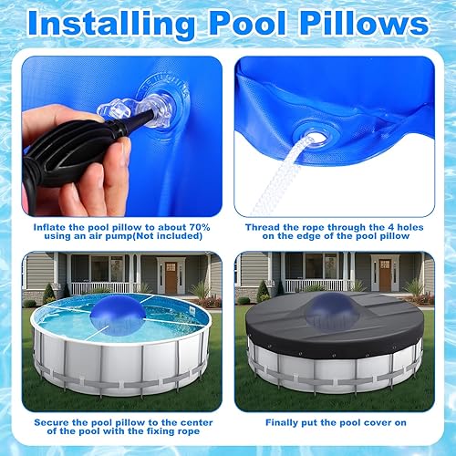 Miniatura 3 de Hungdao Paquete de 12 almohadas inflables para piscina con gancho, de 4 pies, de PVC, a prueba de fugas, bolsas de agua colgantes, lona de invierno