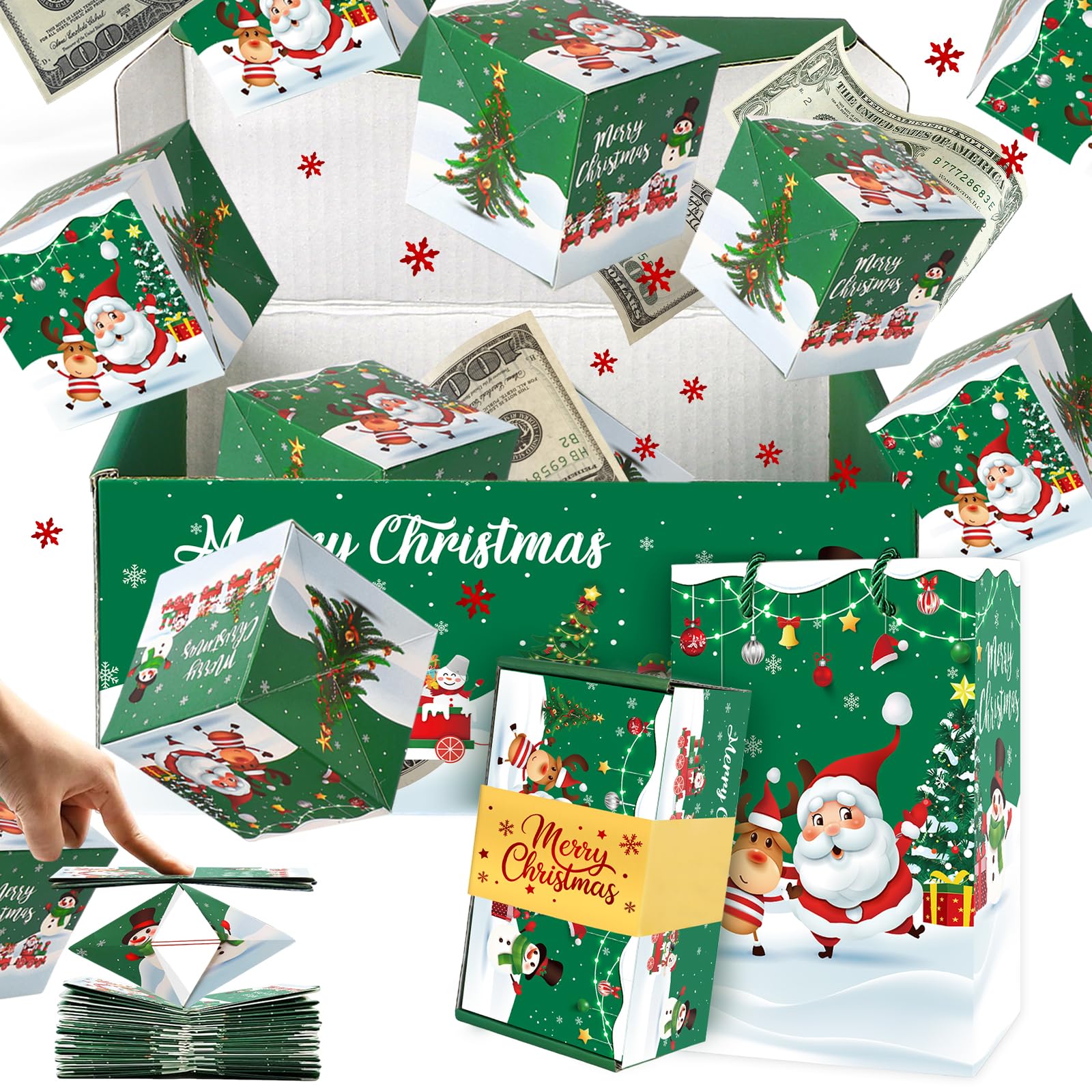 Sereliy Christmas Exploding Money Gift Boxes for Cash, 12 Pack Pop Up Surprise Money Box with Confetti, Merry Christmas Explosion Gift Box for Cash Giving, Fun Holiday Gifts Ideas for Kids Adults
