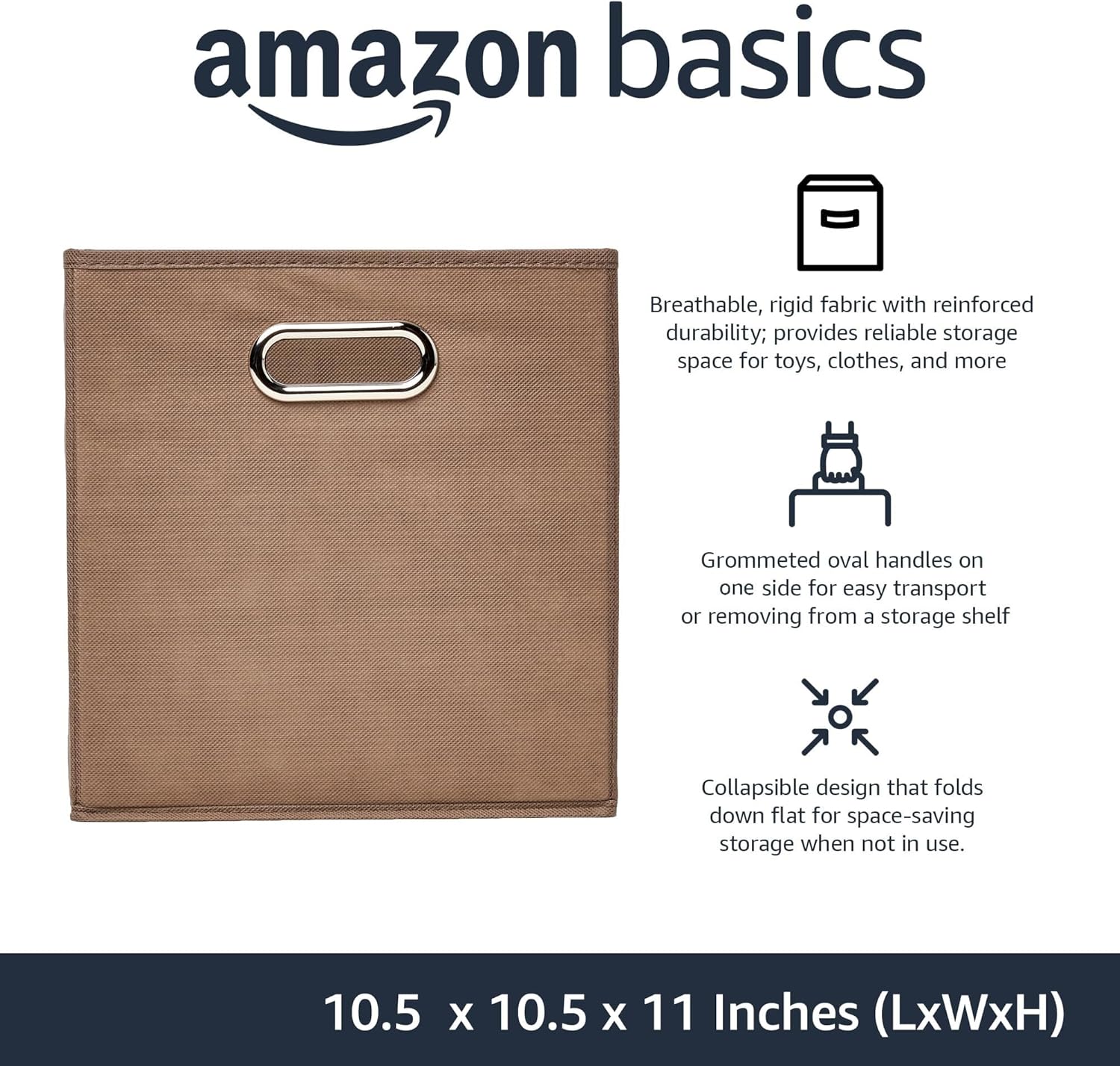 Amazon Basics Collapsible Cube Storage Organizer Bins, 6-Pack, 10.5 x 10.5 x 11 inches, Taupe - Image 2