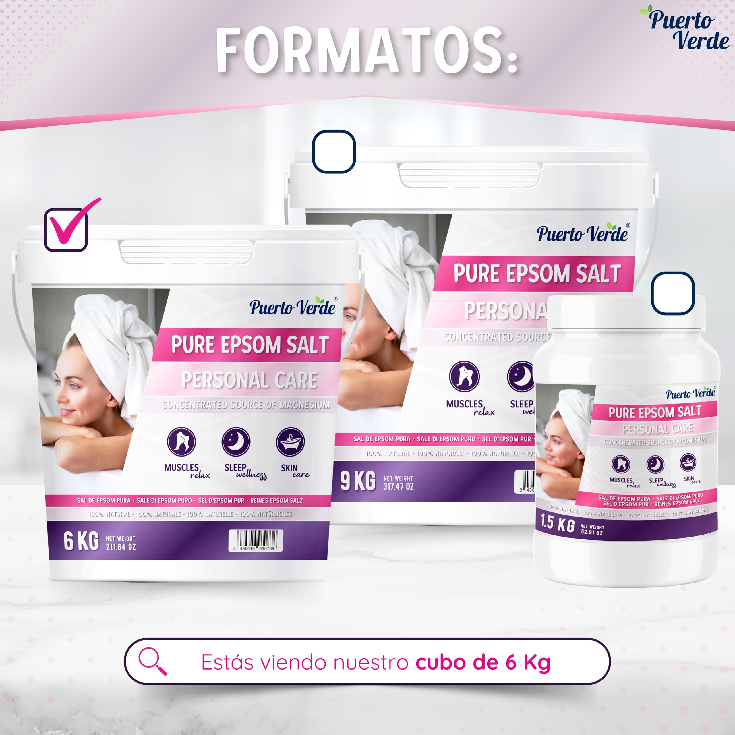 Sal de Epsom Pura 6 Kg Fuente Concentrada de Magnesio Sales de Baño Rápida Disolución Relajación Muscular Sueño Producción Española
