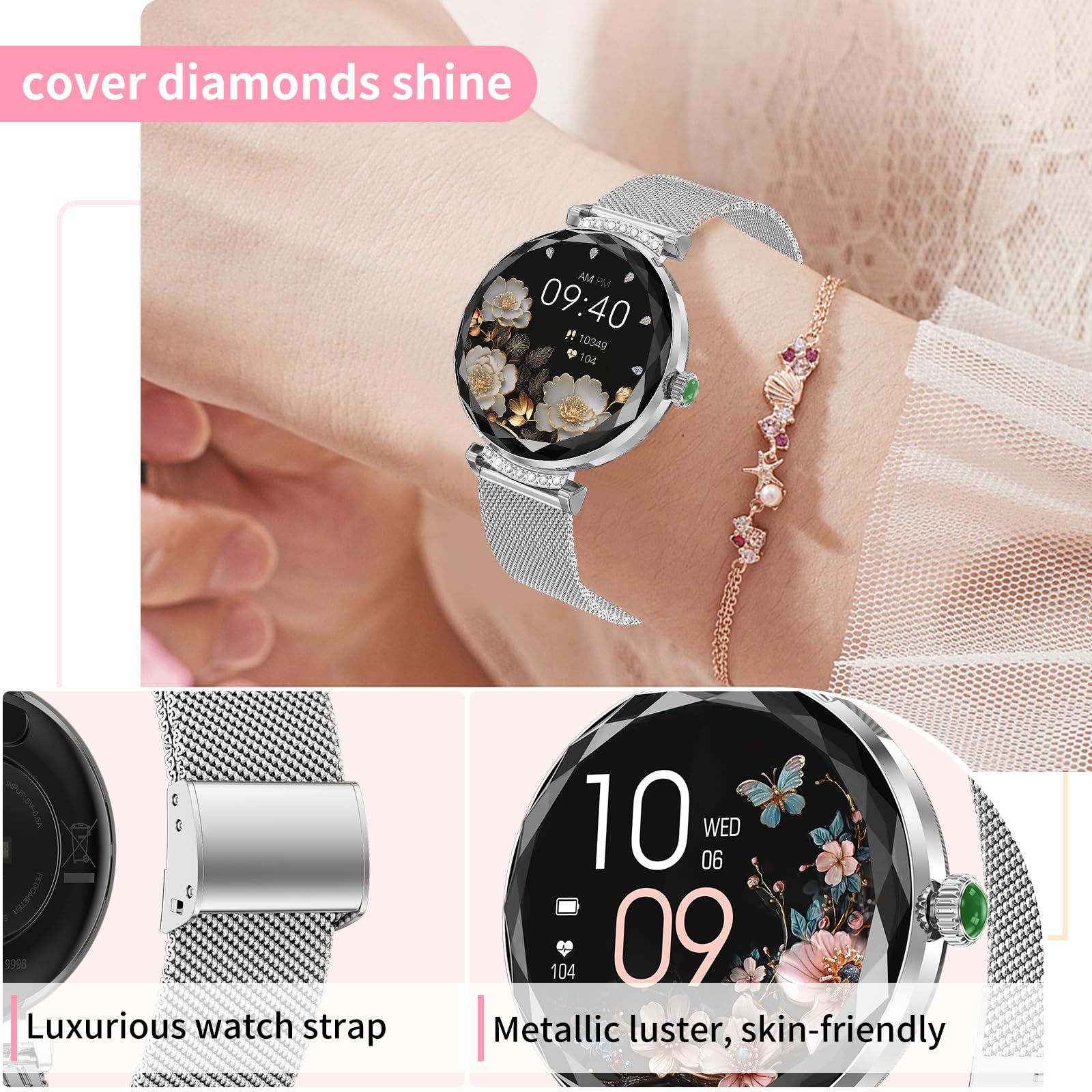 Smartwatch unisex, schermo AMOLED da 1,2 pollici, cassa in lega di zinco + cinturino in acciaio, chiamata Bluetooth/rilevamento frequenza cardiaca/notifica chiamate, smartwatch multiuso NX7pro