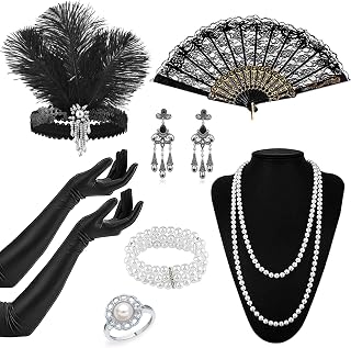 1920s Flapper Accessories Set, Great Gatsby Theme Outfit with Headpiece, Vintage Accessories for Women Ladies