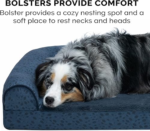 Miniatura 4 de Furhaven - Cama para perro de espuma ortopédica, estilo caja de huevos, estilo diván, en forma de L, de felpa y estampado de almendras, almendras