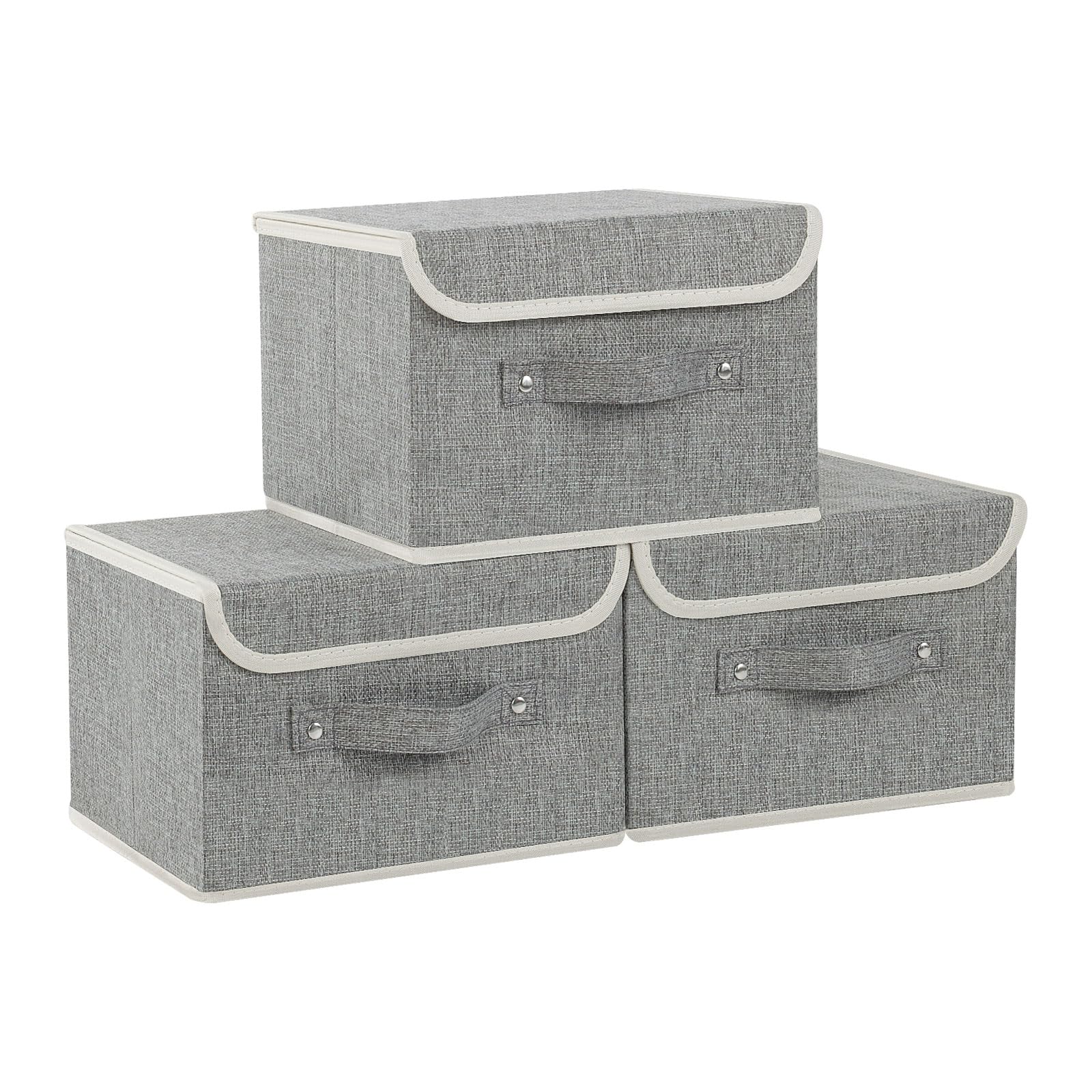 ENUMAIL Storage Boxes, Collapsible Storage Bins with Lids, Cotton and linen cloth Storage Baskets with Handle, for Books, Closet, Bedroom, Home, Grey,