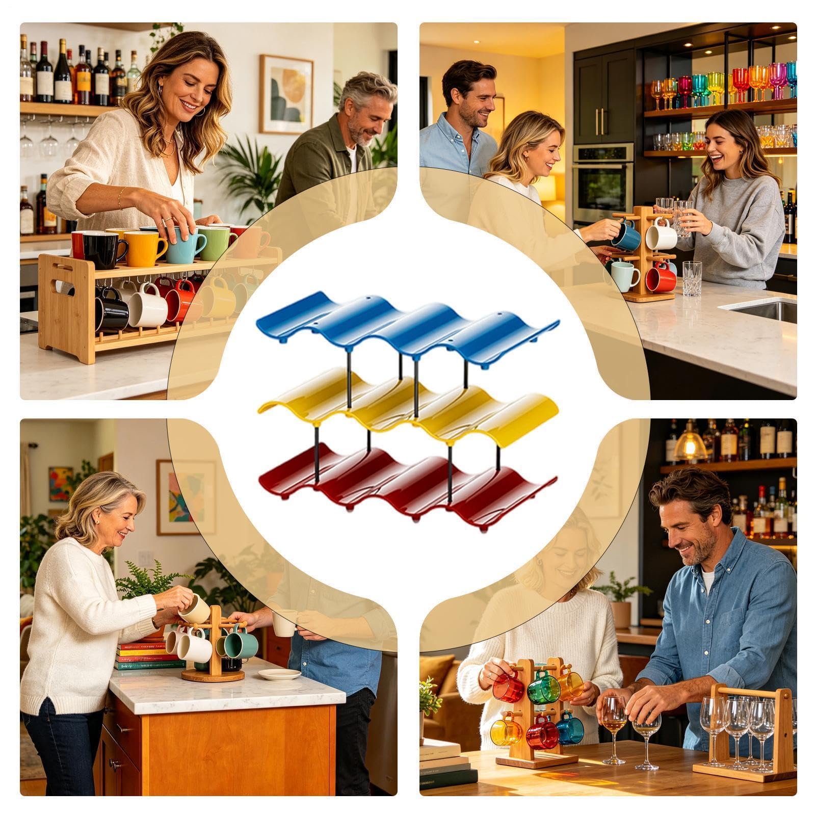 Organizer na butelki, z wielowarstwowym stojakiem ekspozycyjnym, 38 x 20 x 26,5 cm, oszczędzający miejsce na kubki i butelki, organizer na blat kuchenny, do salonu, domu, biura, akademika