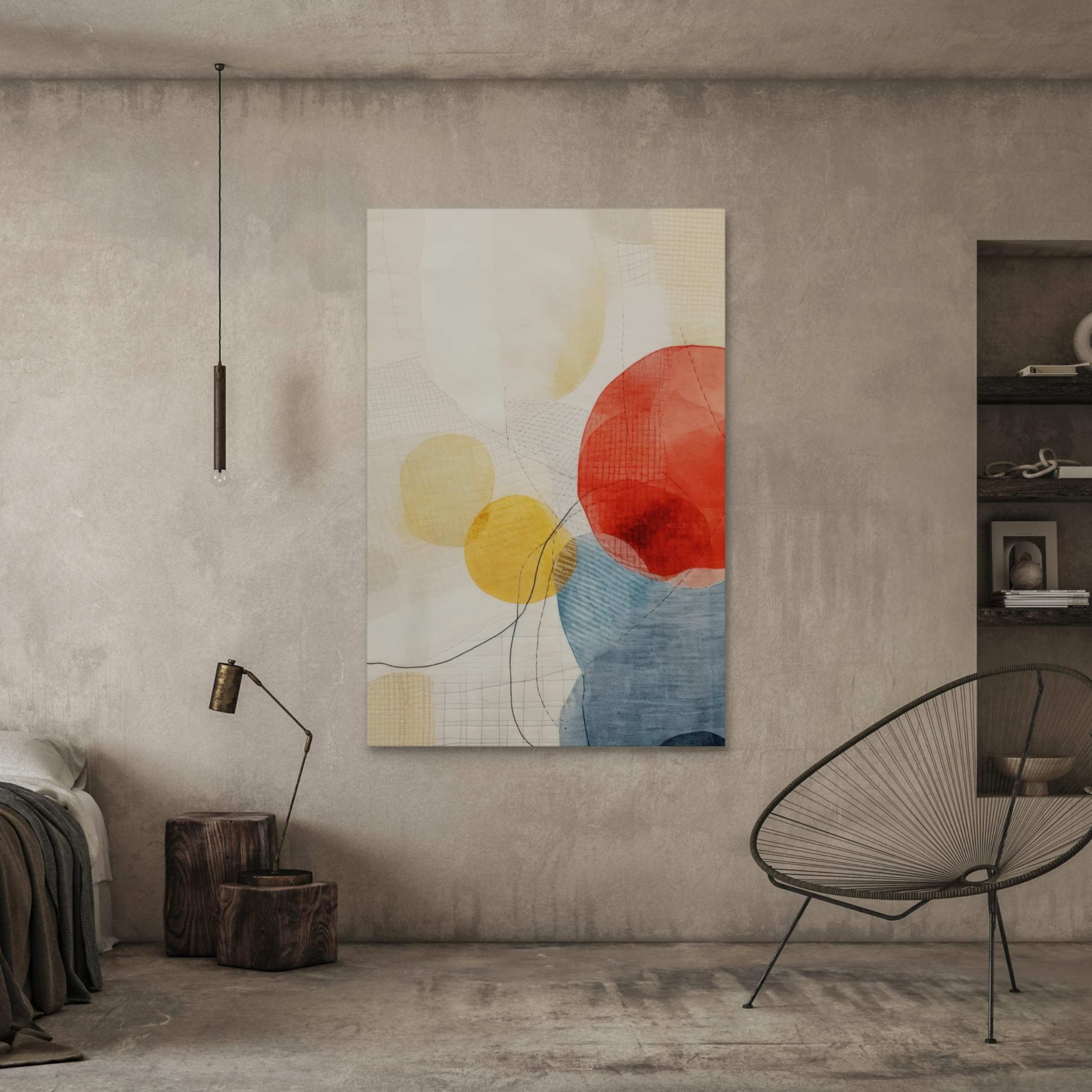 WALLERO Cuadro en lienzo Boho círculos y bocetado líneas – Decoración de pared moderna e impresión artística | Cuadro para salón dormitorio cocina recibidor 40x60 cm