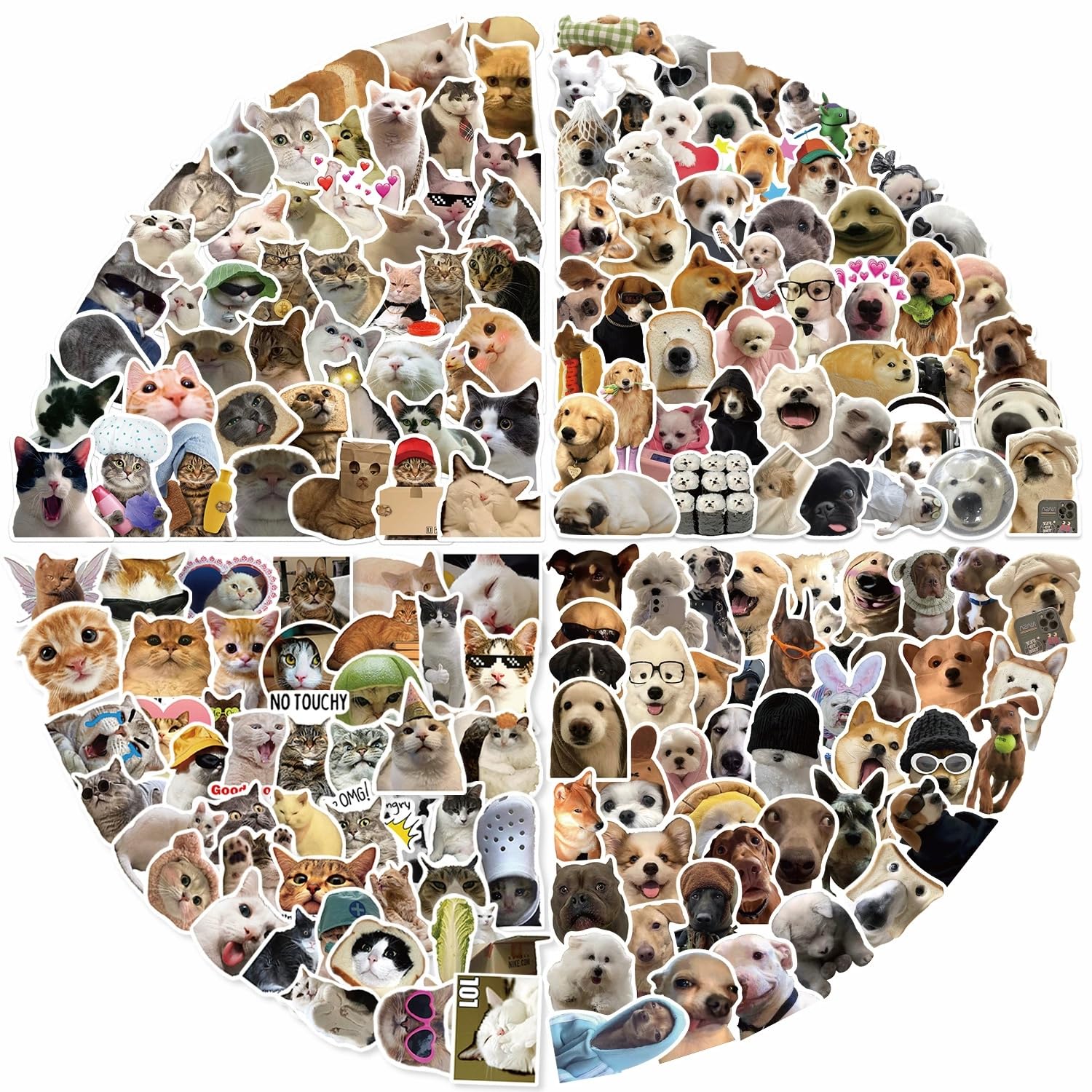 200 Pcs The Cat and Dog Stickers for Kids Teens Adults Boys Girls Gift,Meme Decals Pack for Laptop,Skateboard,Luggage,Car,Bike,Cup,Computer,Water Bottle Decor,Vinyl Waterproof Stickers โ image 1