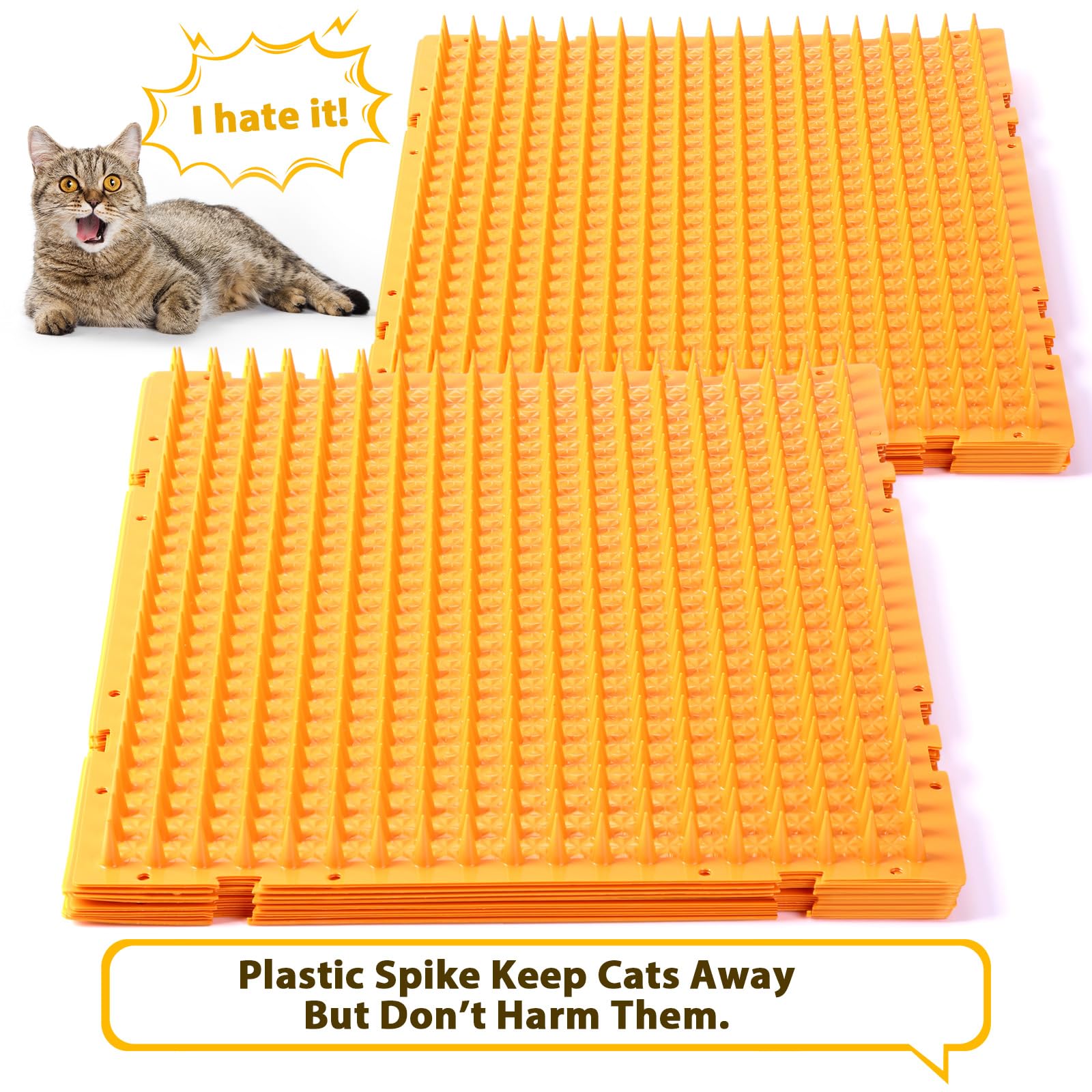 Lot de 16 tapis répulsifs pour chats et chiens en plastique pliable à pointes avec pointes pour intérieur et extérieur, 5,5 m², 40,6 x 33 cm (orange)