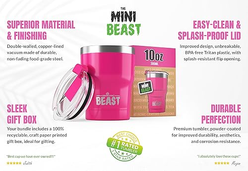 Vista 7 de Vaso de acero inoxidable BEAST con aislamiento al vacío de doble pared, para café o bebida fría, termo de viaje, 10 onzas (rosado cupcake)