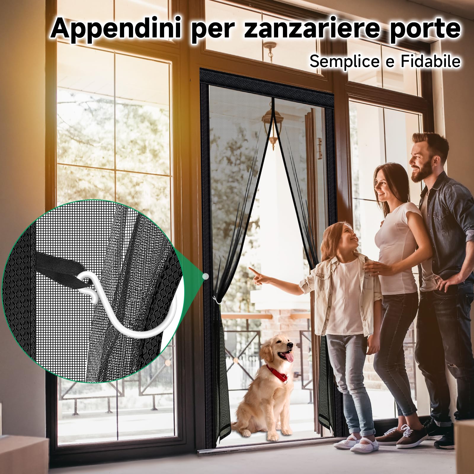 HOFUDON Zanzariera Magnetica 120x220cm, Vetroresina Rete Molto Resistente - Rete Ultra-fine Anti-insetti, Intera Barra Magnetica per Chiusura Automatica Senza Interruzioni (nero)