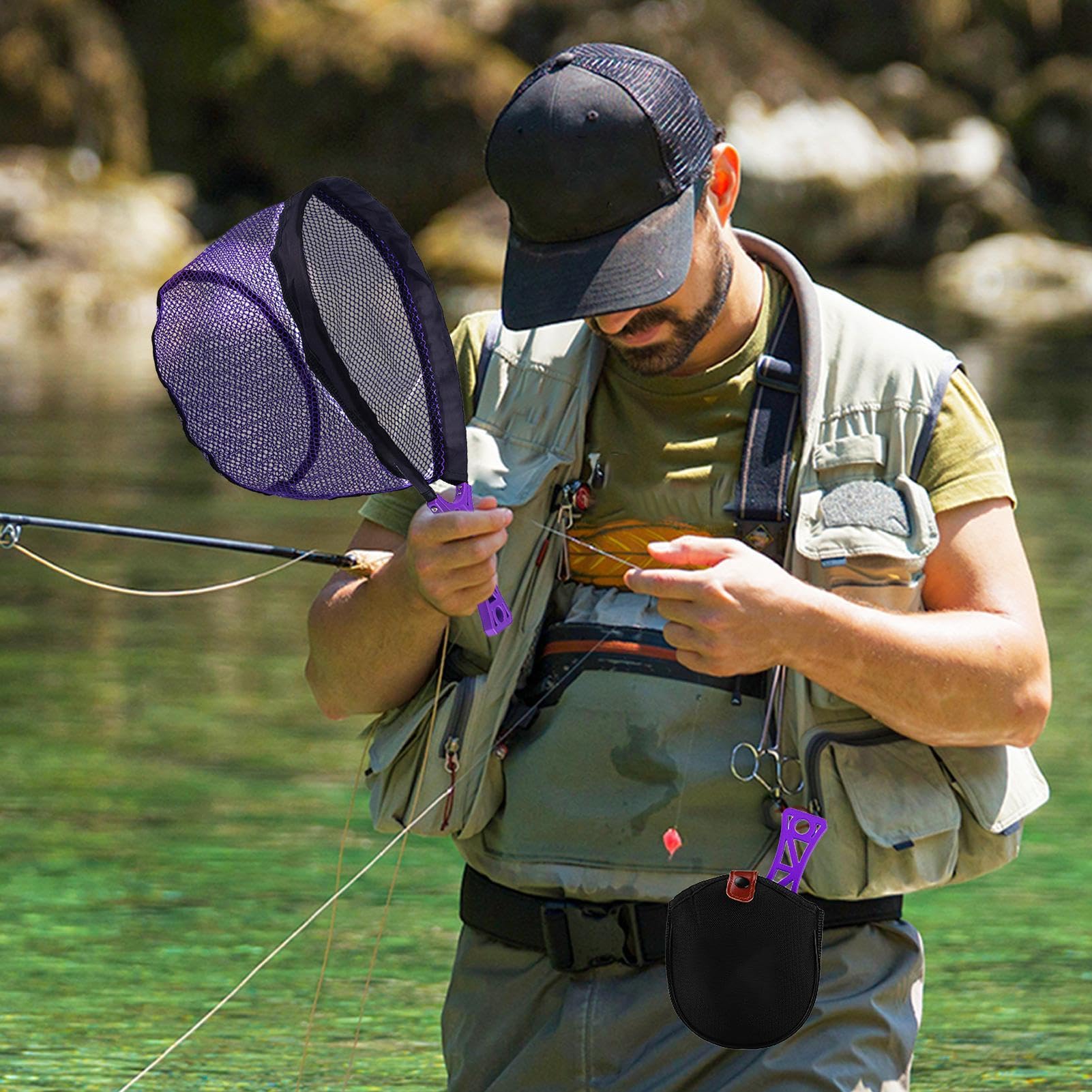 Filet de pêche - Poignée antidérapante pliable Landing | Filets de pêche à la truite pour bateau de voyage kayak hommes femmes enfants pêcheurs débutants étang extérieur