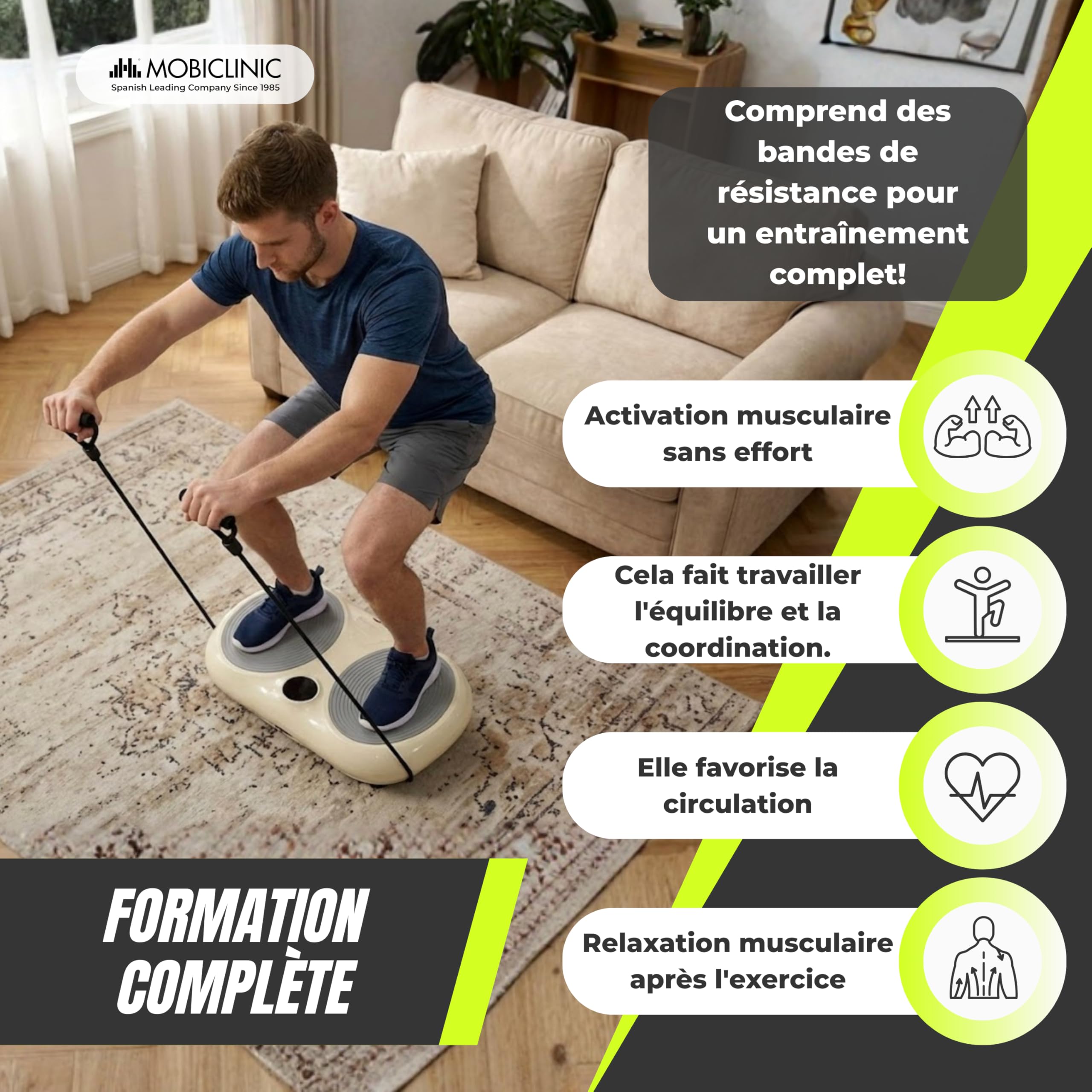 Mobiclinic Plateforme Vibrante 200W 99 Niveaux 9 Programmes Entraînement Jusqu'à 150kg