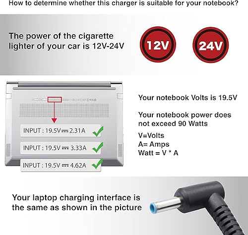 Miniatura 4 de HELPERS LAB Cargador para portátil de 19.5V 4.62A 3.33A 2.31A compatible con HP Laptop Envy EliteBook TouchSmart Folio Pavilion Stream Spectre Zbook