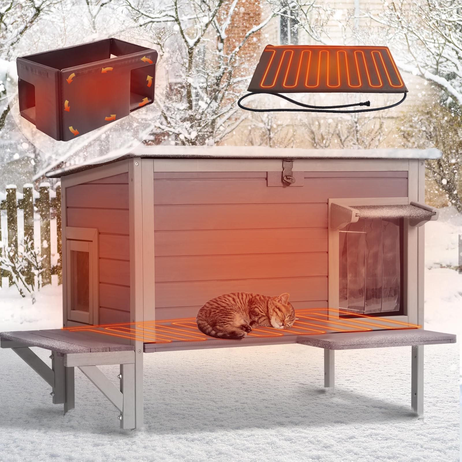 Outdoor Cat House Insulated, Feral Cat Shelter for Winter with 100% Insulated All-Round Thermal Inner Liner