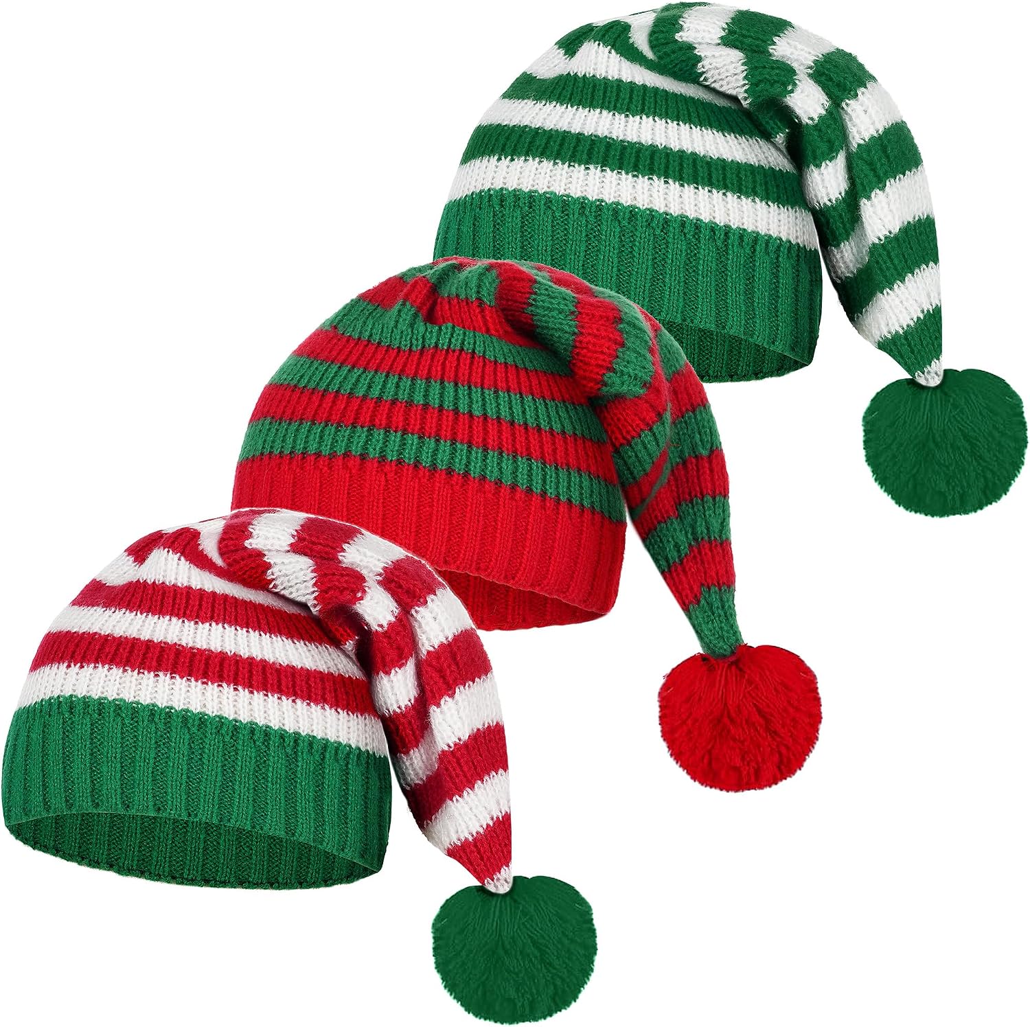 FEOYA Unisex Santa Hat Family Christmas Knitted Hats Soft Christmas Party Hat Stretchy Winter Hats