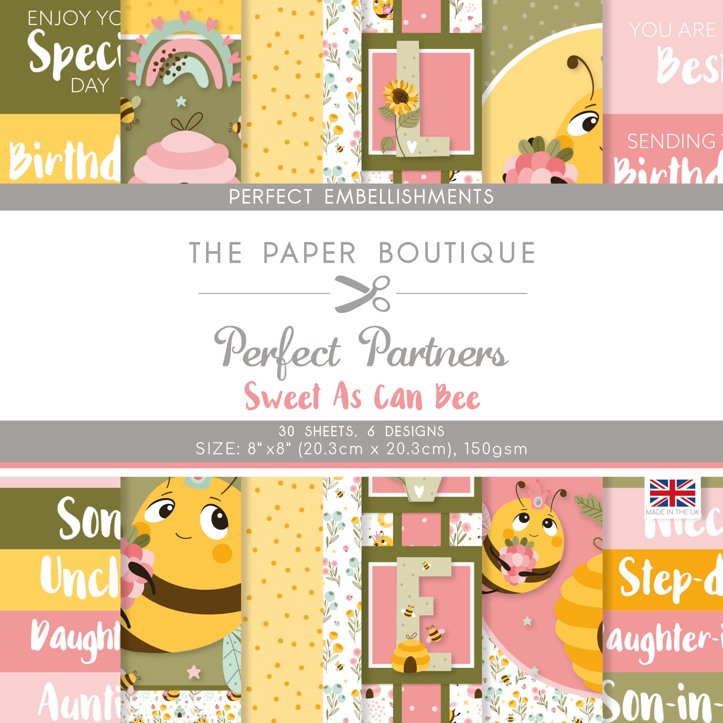 Creative World of Crafts The Paper Boutique-Perfect Partners-Sweet as can Bee-Embellishments, Multicoloured, 8 x 8 inches