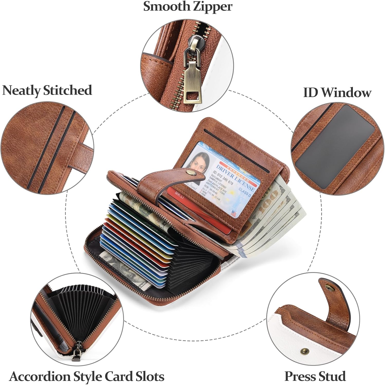 GAEKEAO Small Wallet for Women Leather RFID Blocking Bifold Zipper Pocket Credit Card Holder Card Case Wallets with ID Window - Image 6