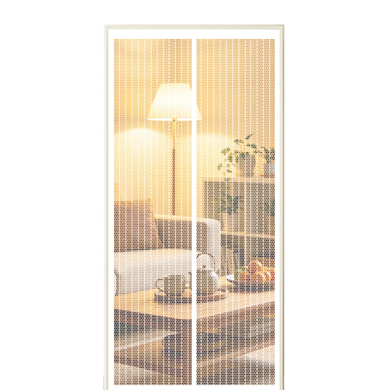 Fly Screen Door 110 x 215 cm Self Sealing Powerful Magnets Auto-Close Insect Curtain with Powerful Magnets & Full Frame Magic Tape Suitable for Patio Doors Balcony Bedroom, White