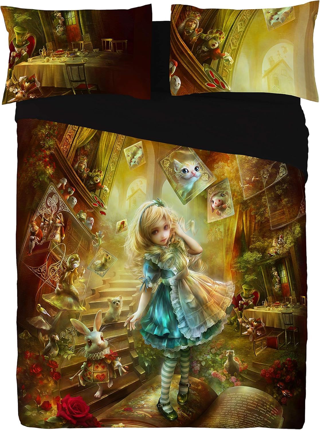 Wild Star Home Alice in Wonderland UK King/US Queen Bed Duvet Cover Set, Young Girls Bedroom Fantasy Room Decor
