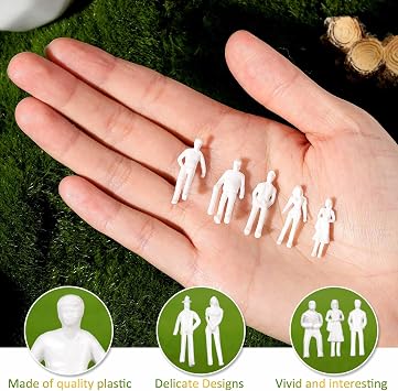 Namalu 50 Pcs Miniature People Figures Tiny White Unpainted 1:75 Scale | Mini Figures for Model Trains, Railway Scenes, Architectural Dioramas, Crafts, Standing Sitting Poses, Bulk DIY Projects