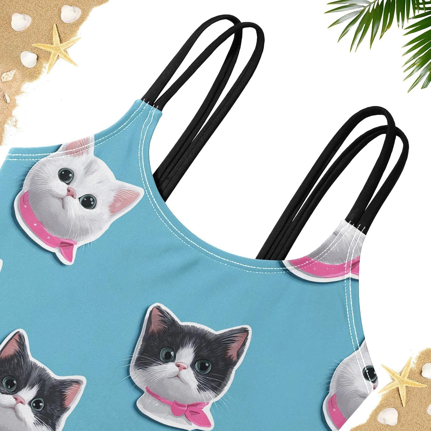 visesunny Girls Two Piece Swimsuits Cute Cat Party Girl's Bikini Sets Bathing Suits for Girls Size 5-12Y