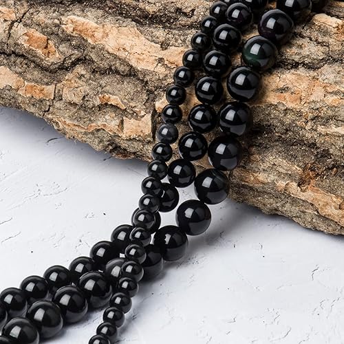 Miniatura 4 de 35 cuentas de piedra natural de 0.394 pulgadas (0.394 in) con cuentas de obsidiana negra, piedras preciosas curativas para la fabricación de joyas,
